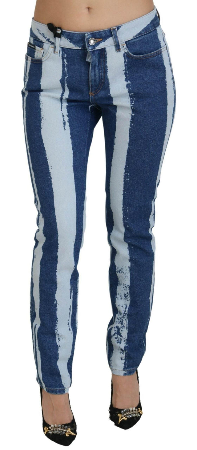 Dolce & Gabbana Cobalt Blue Stripes Skinny Denim Cotton Jeans - Hilstor