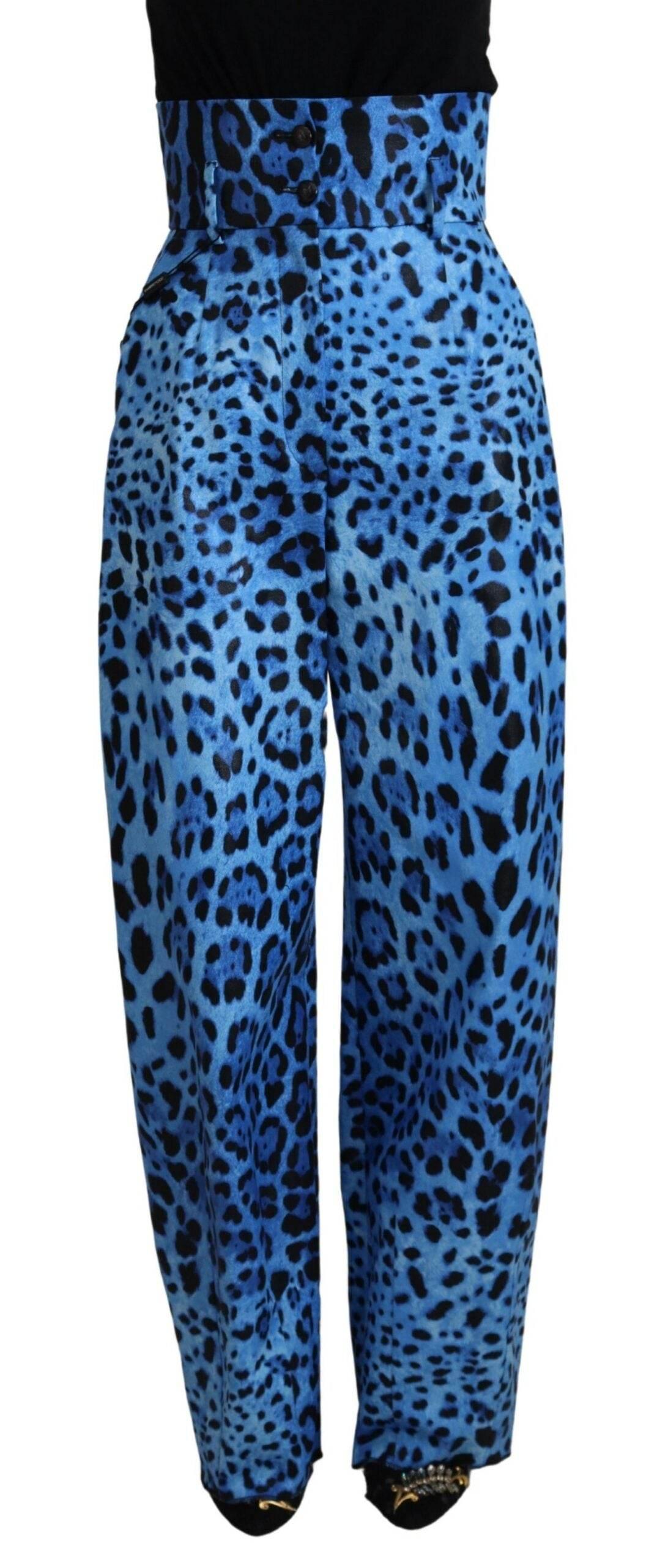 Dolce & Gabbana Blue Leopard Print High Waist Pants - Hilstor