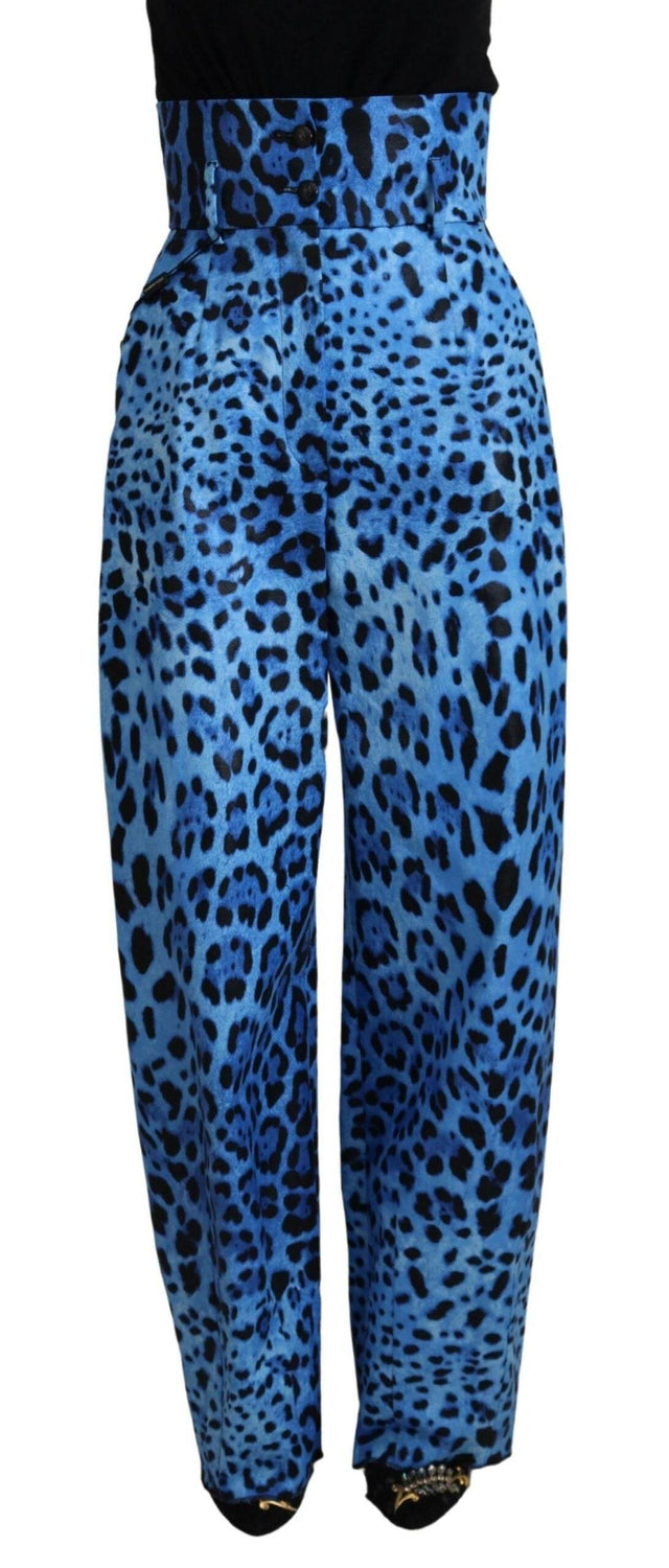 Dolce & Gabbana Blue Leopard Print High Waist Pants - Hilstor