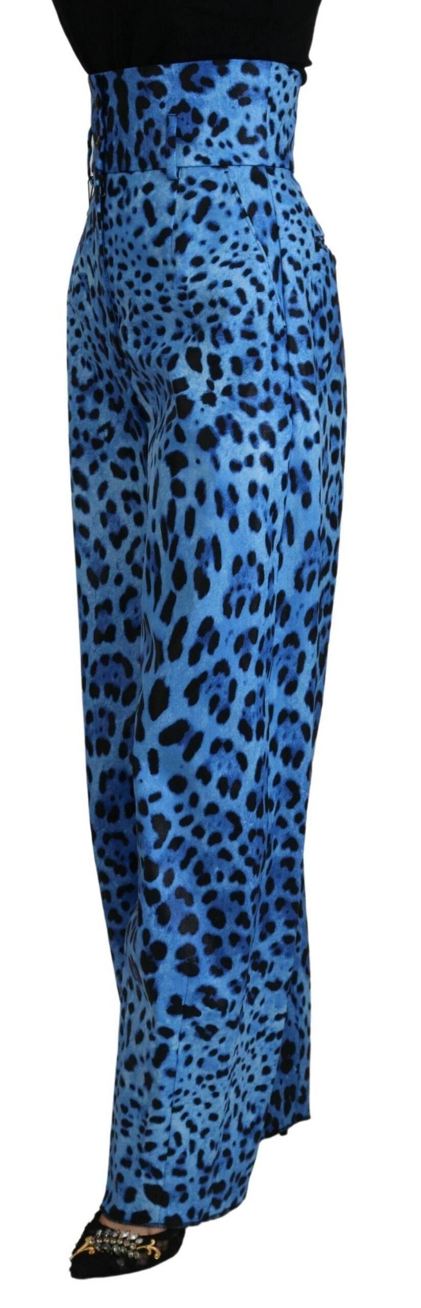 Dolce & Gabbana Blue Leopard Print High Waist Pants - Hilstor