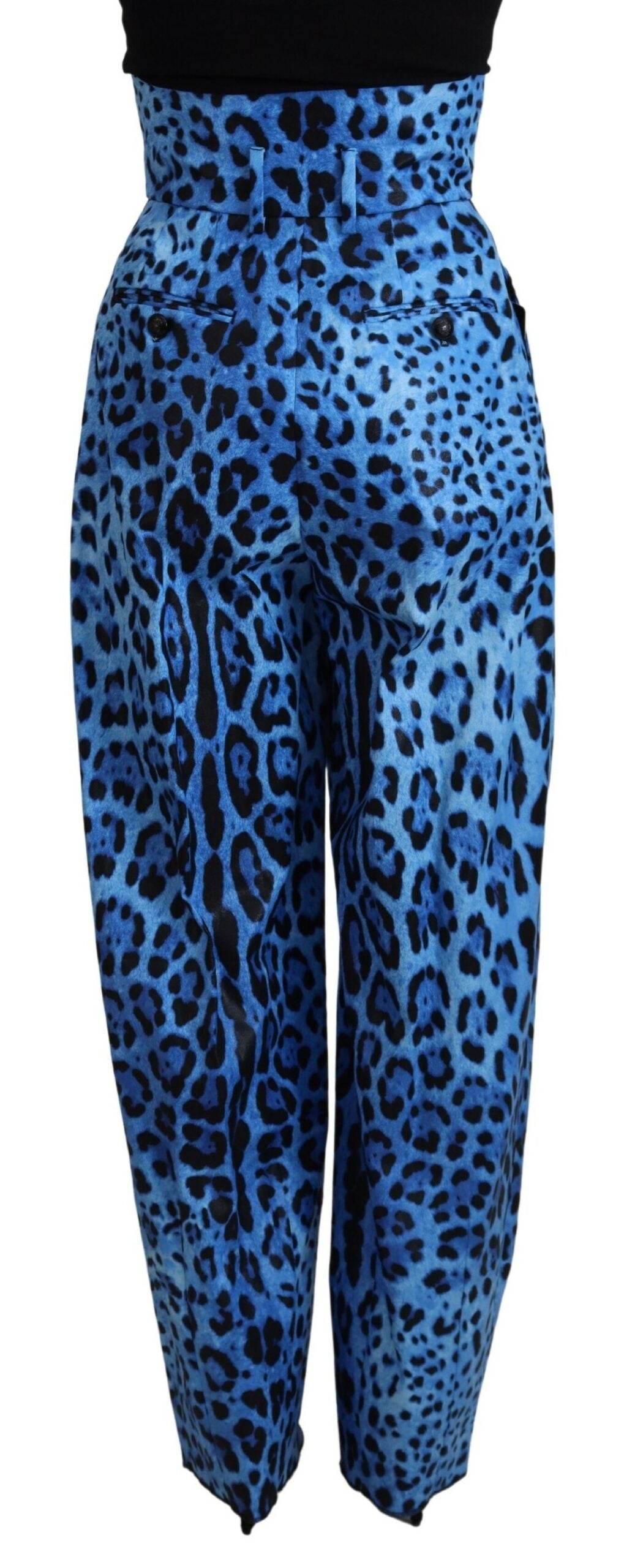 Dolce & Gabbana Blue Leopard Print High Waist Pants - Hilstor