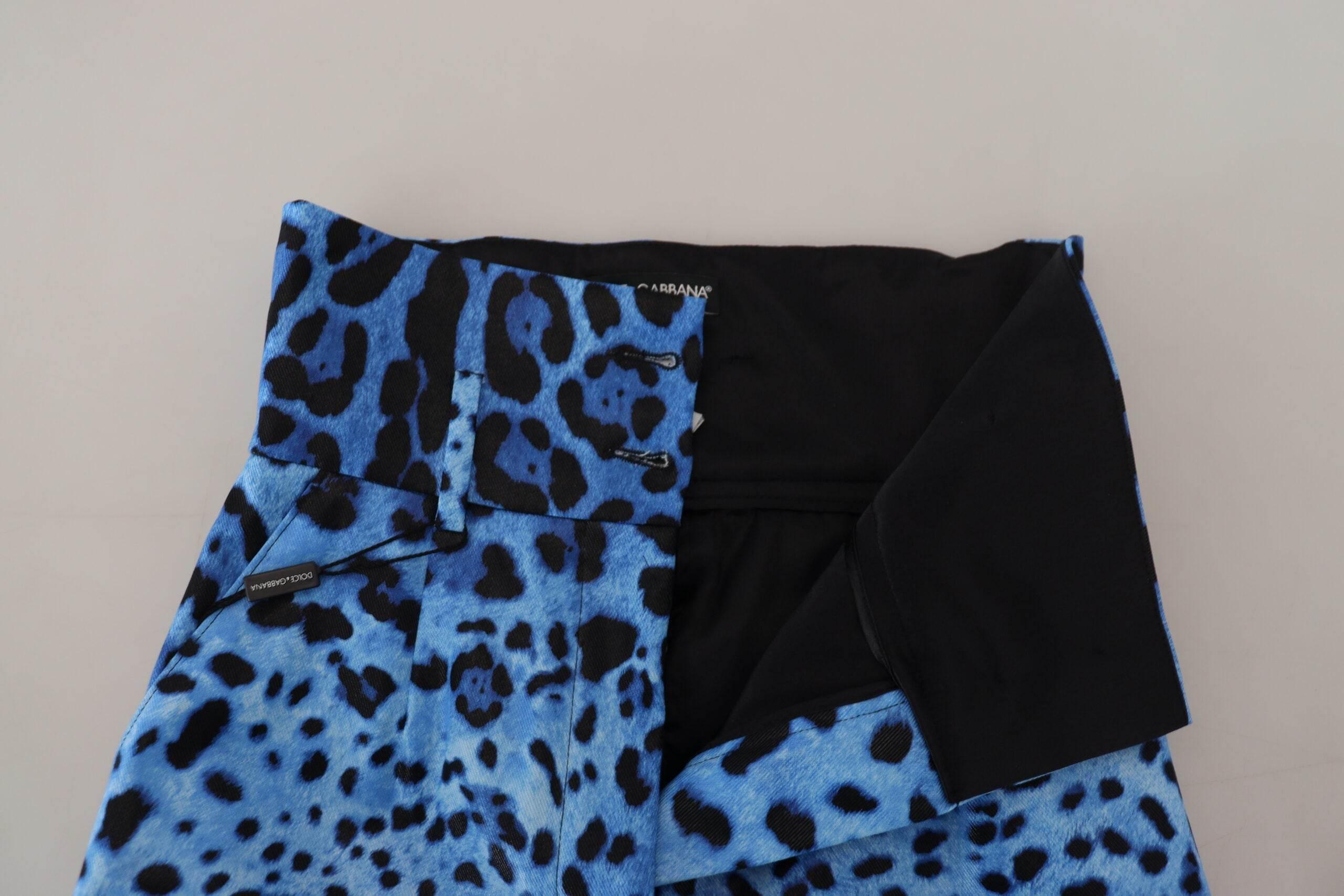 Dolce & Gabbana Blue Leopard Print High Waist Pants - Hilstor