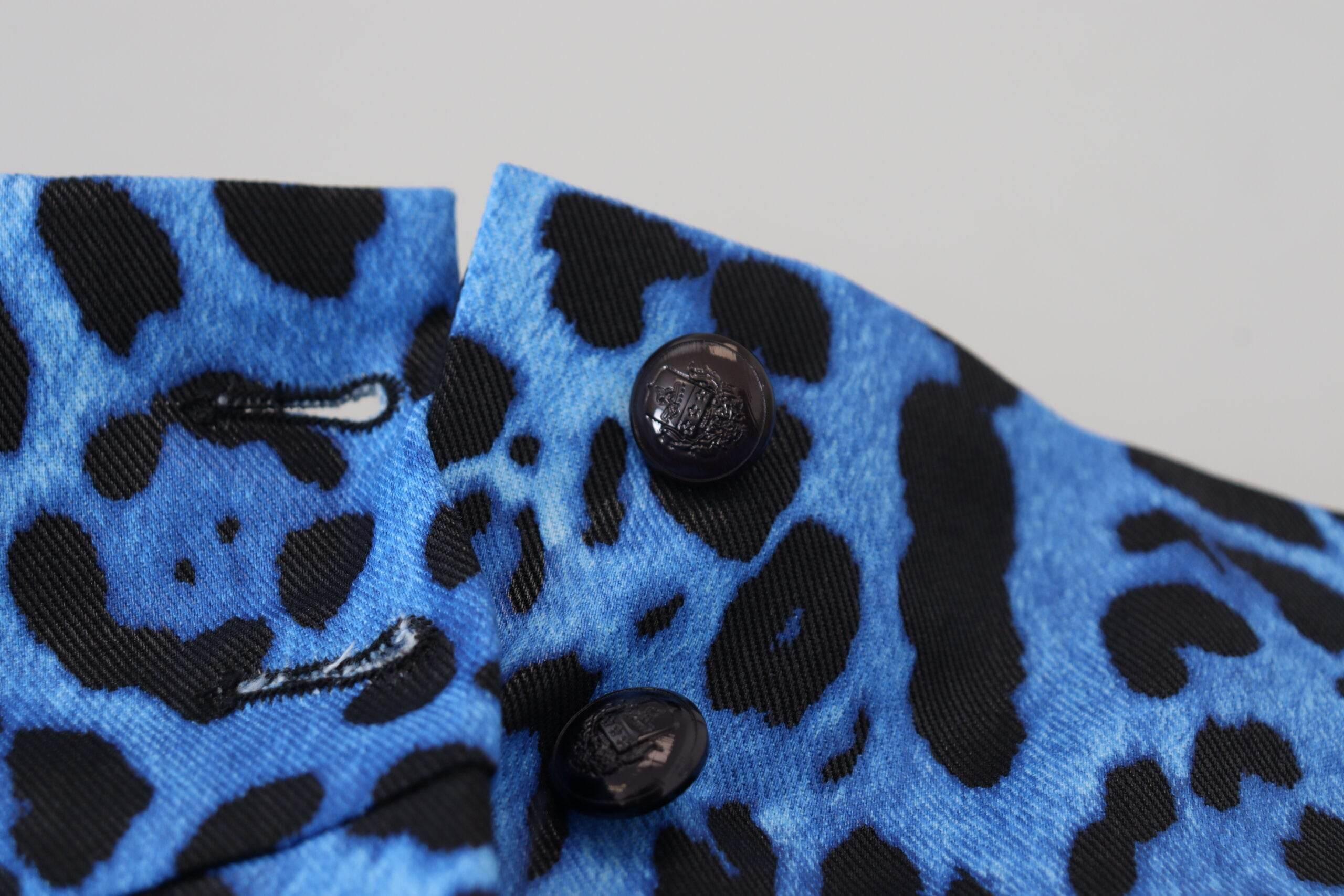 Dolce & Gabbana Blue Leopard Print High Waist Pants - Hilstor