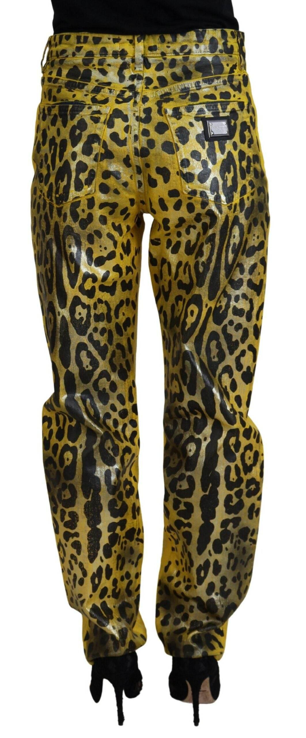 Dolce & Gabbana Yellow Leopard Cotton Straight Denim Jeans - Hilstor