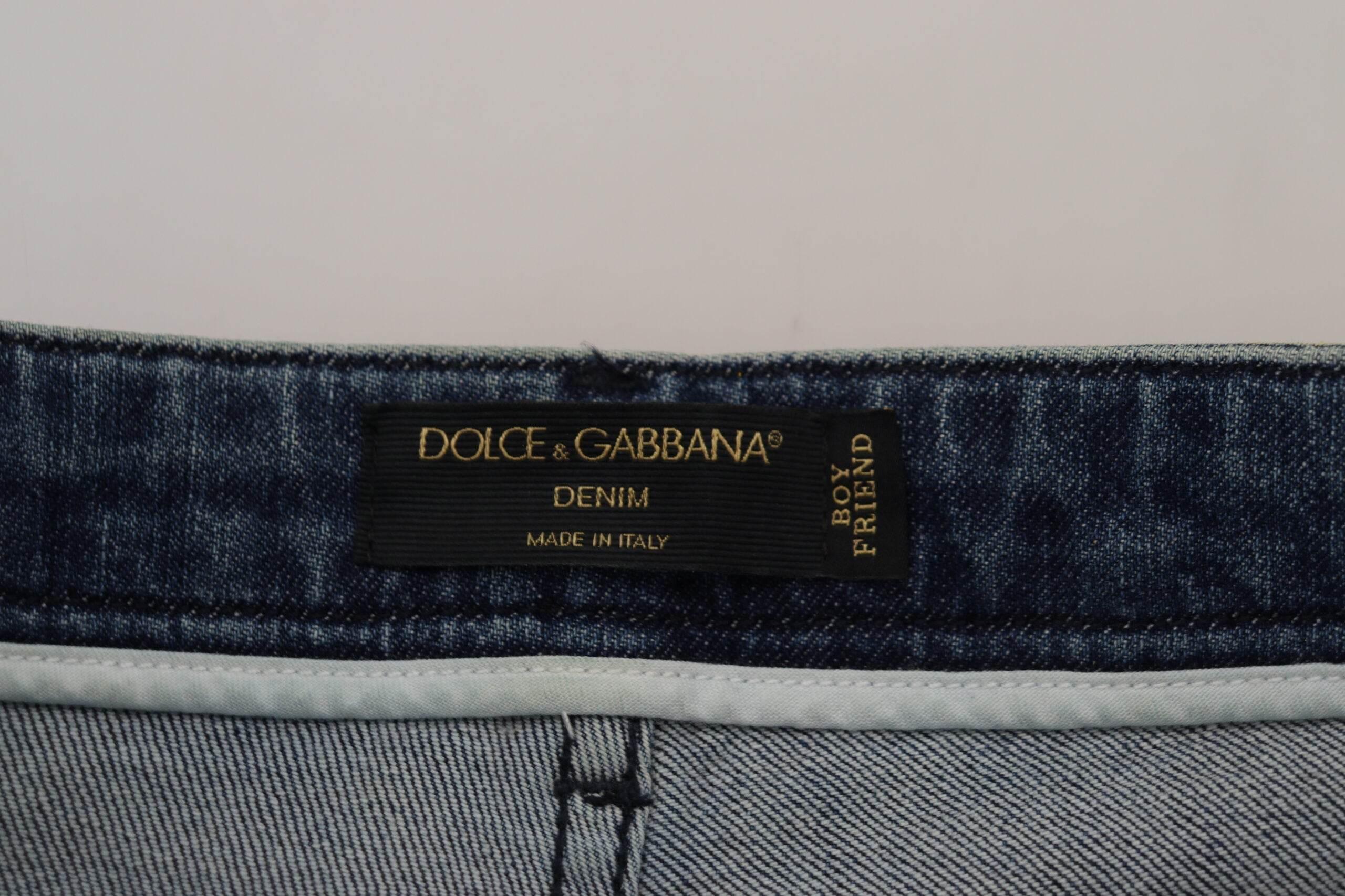 Dolce & Gabbana Yellow Leopard Cotton Straight Denim Jeans - Hilstor