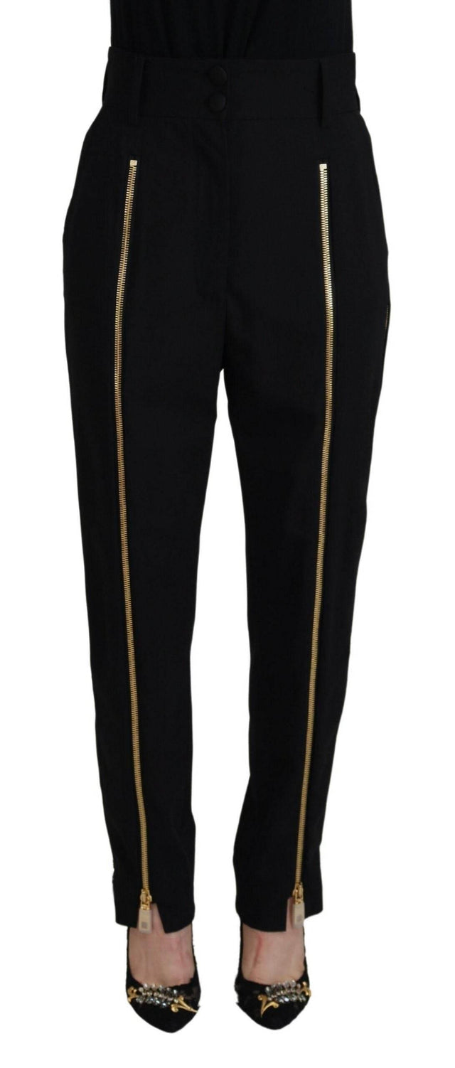 Dolce & Gabbana Black Wool High Waist Tapered Pants - Hilstor