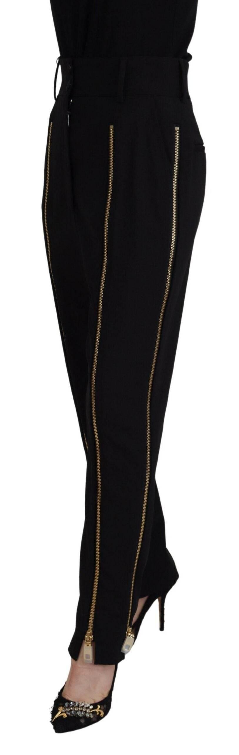 Dolce & Gabbana Black Wool High Waist Tapered Pants - Hilstor