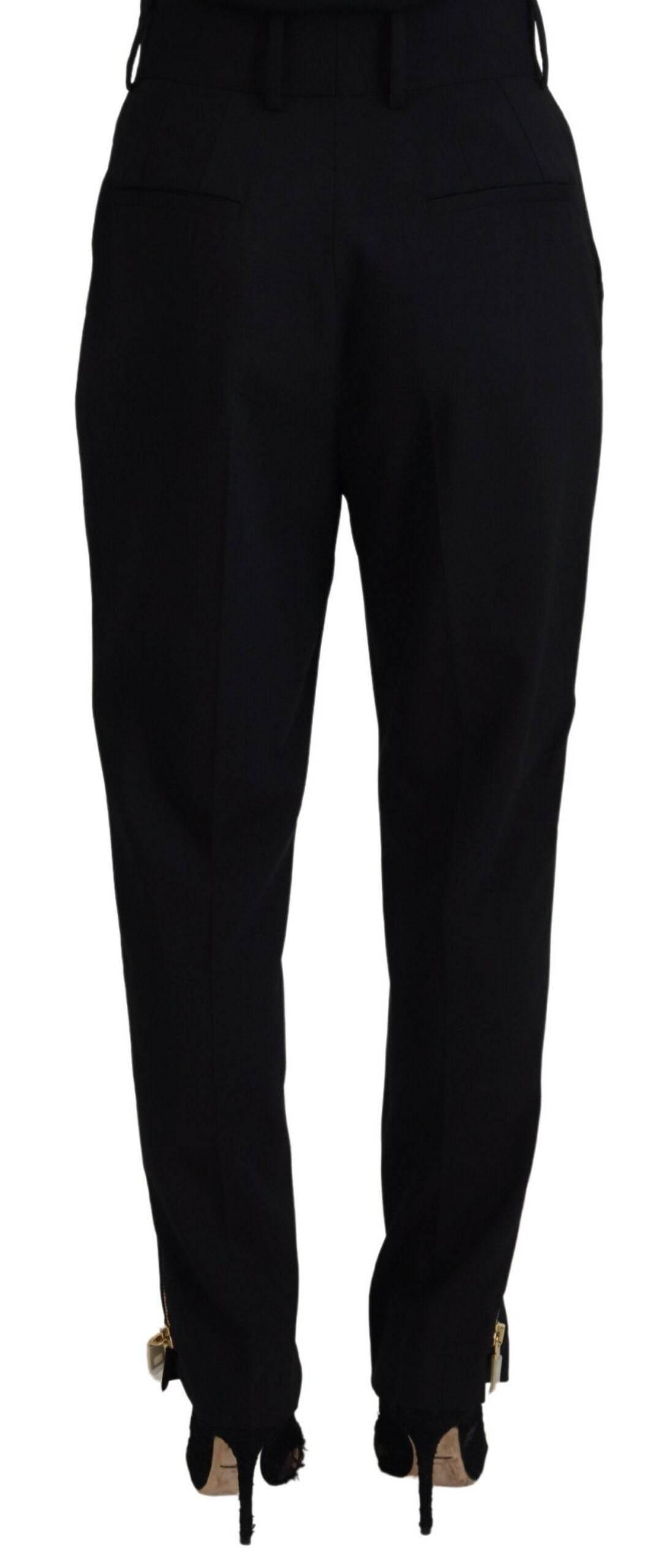 Dolce & Gabbana Black Wool High Waist Tapered Pants - Hilstor