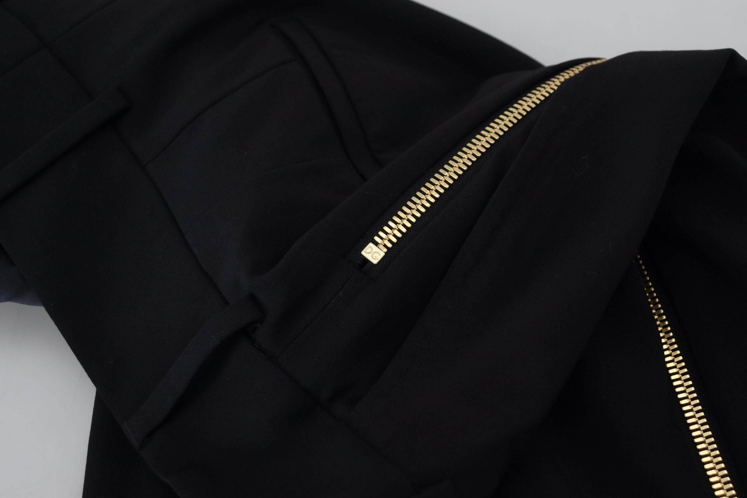 Dolce & Gabbana Black Wool High Waist Tapered Pants - Hilstor