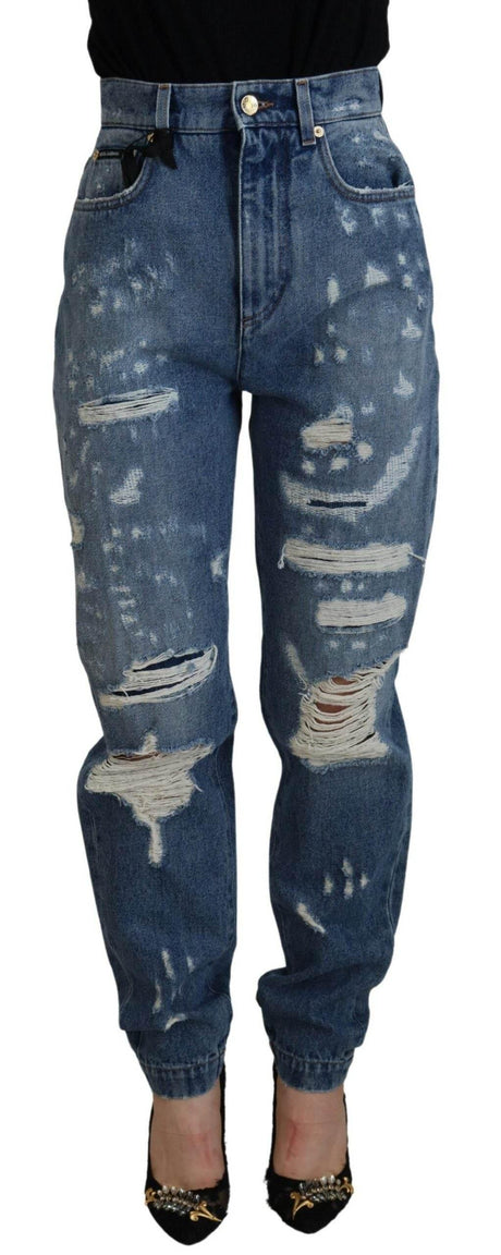 Dolce & Gabbana Blue Tattered Skinny Denim Cotton Jeans - Hilstor