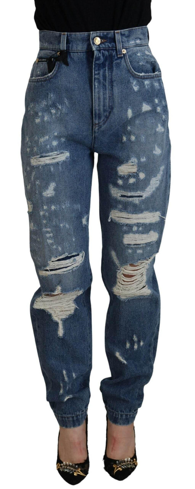 Dolce & Gabbana Blue Tattered Skinny Denim Cotton Jeans - Hilstor
