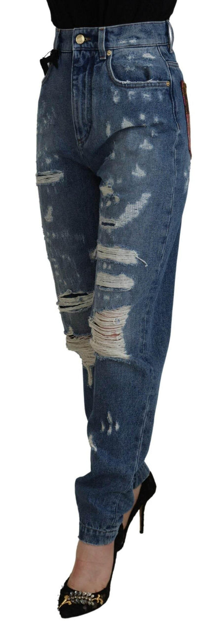 Dolce & Gabbana Blue Tattered Skinny Denim Cotton Jeans - Hilstor