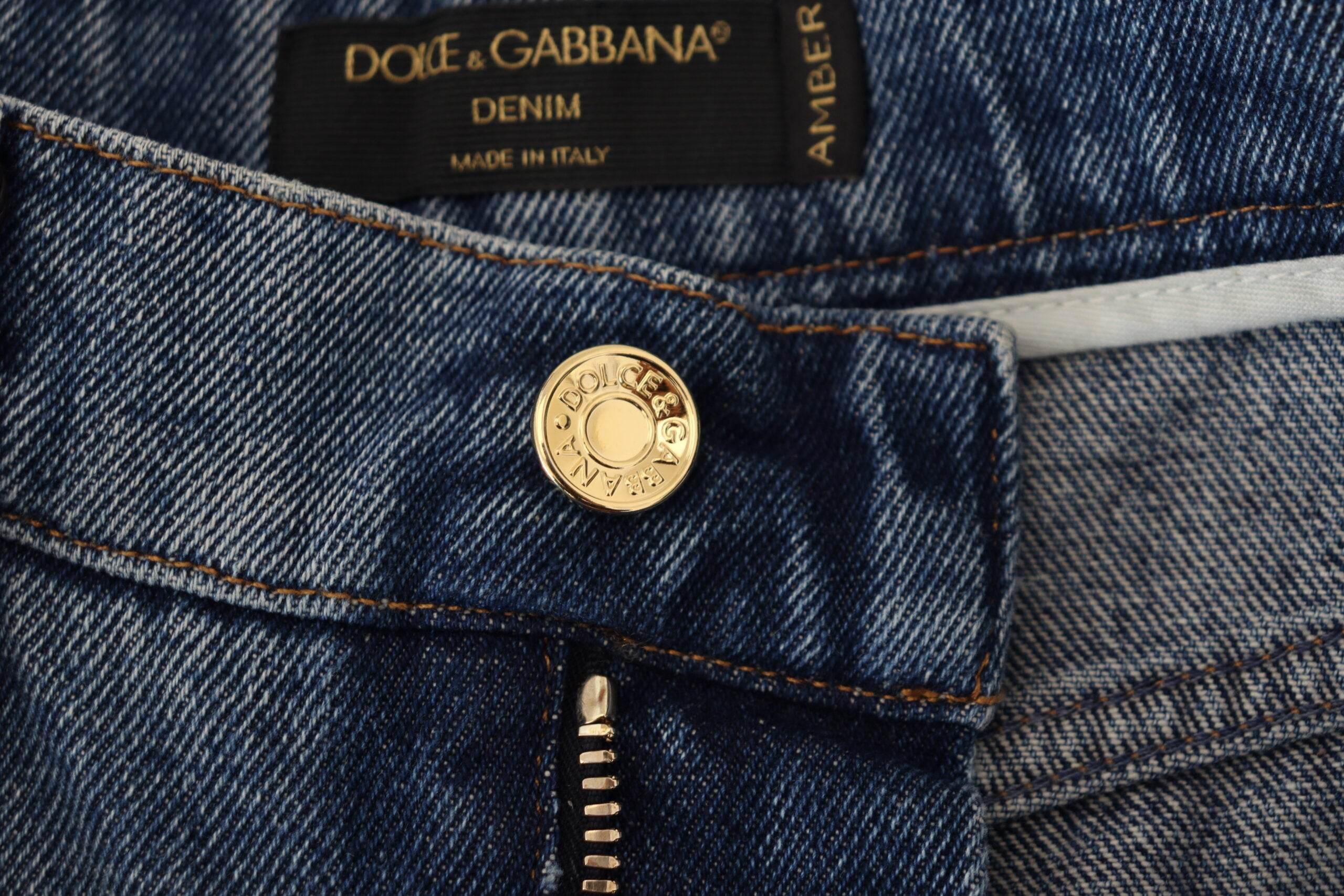 Dolce & Gabbana Blue Tattered Skinny Denim Cotton Jeans - Hilstor