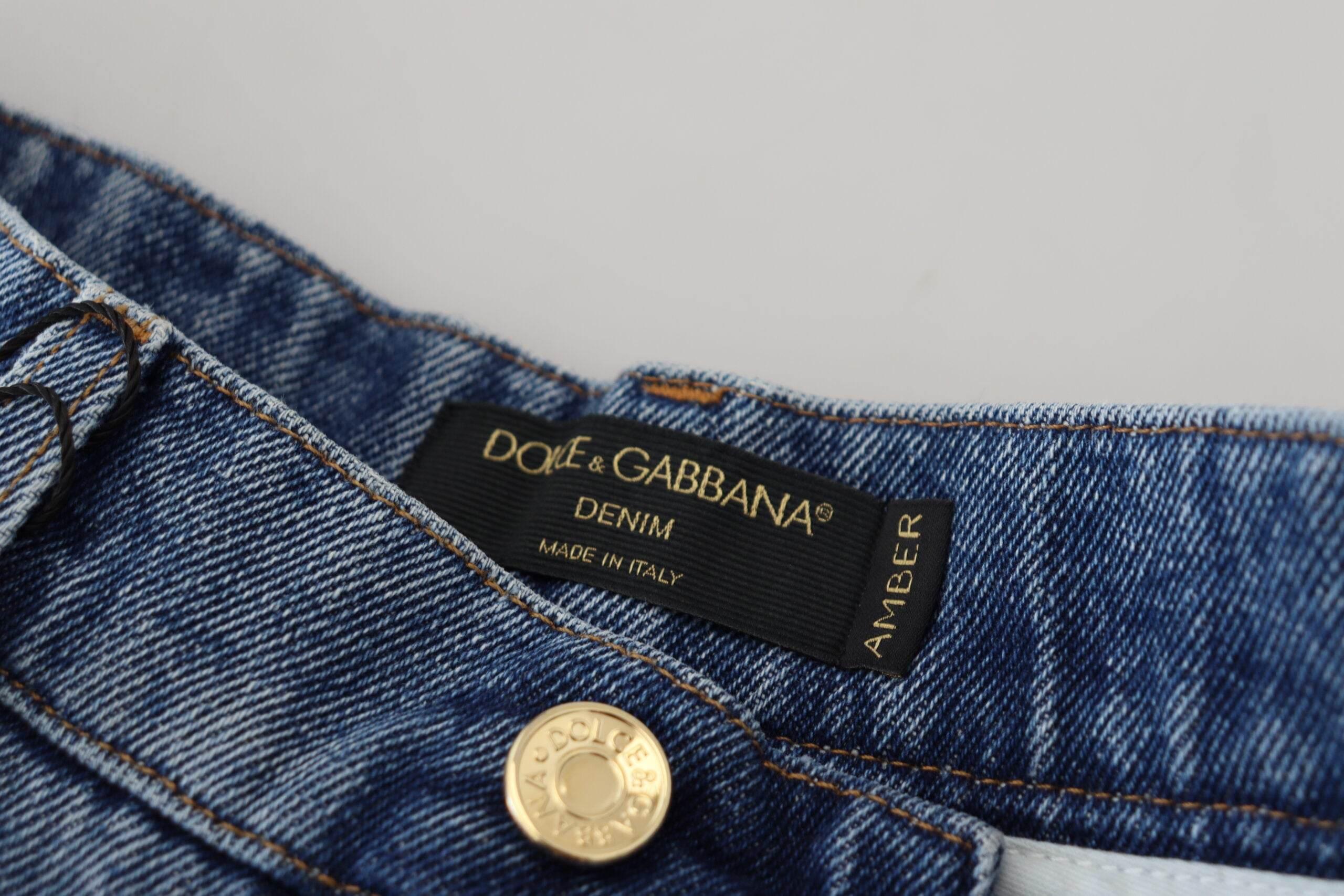 Dolce & Gabbana Blue Tattered Skinny Denim Cotton Jeans - Hilstor