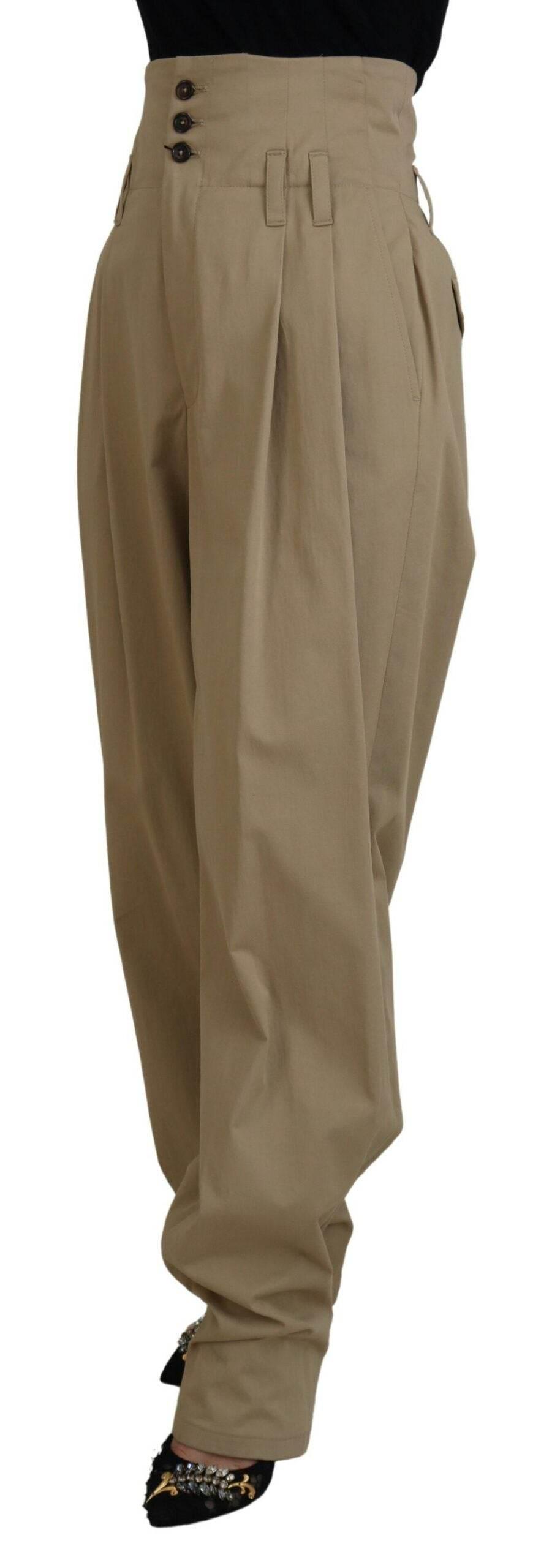 Dolce & Gabbana Brown Cotton High Waist Tapered Pants - Hilstor