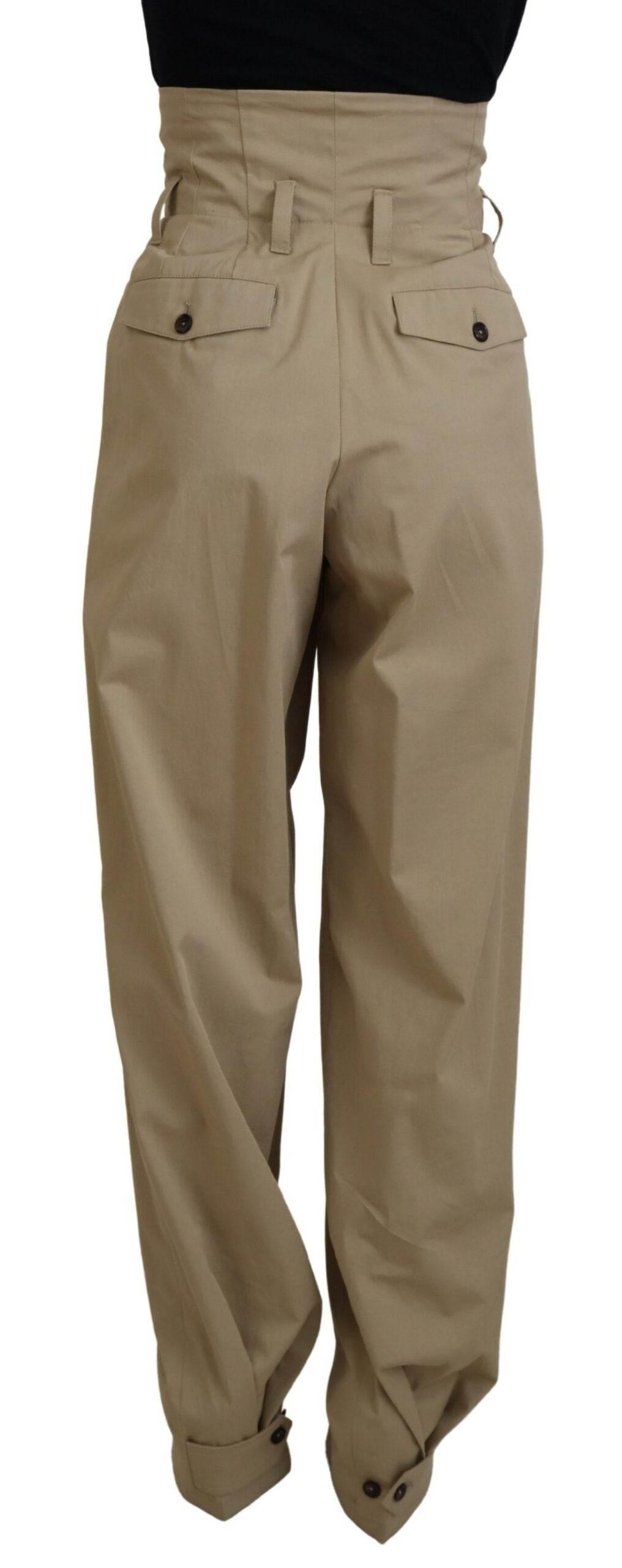 Dolce & Gabbana Brown Cotton High Waist Tapered Pants - Hilstor
