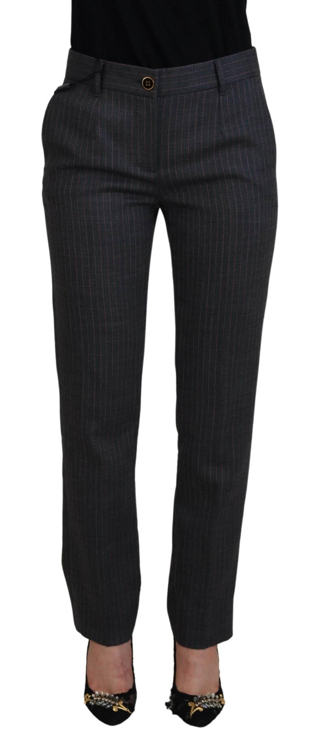 Dolce & Gabbana Gray Stripes Wool Tapered Women Pants - Hilstor