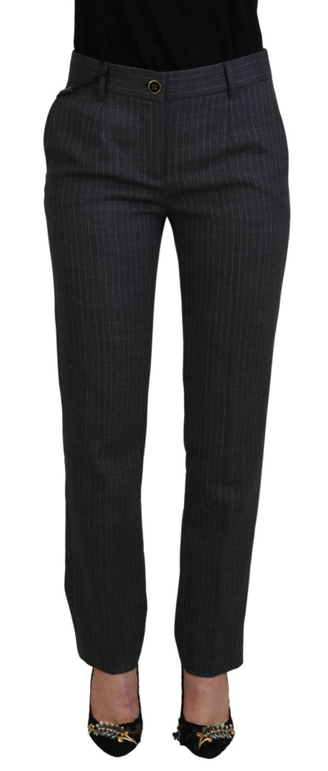 Dolce & Gabbana Gray Stripes Wool Tapered Women Pants - Hilstor