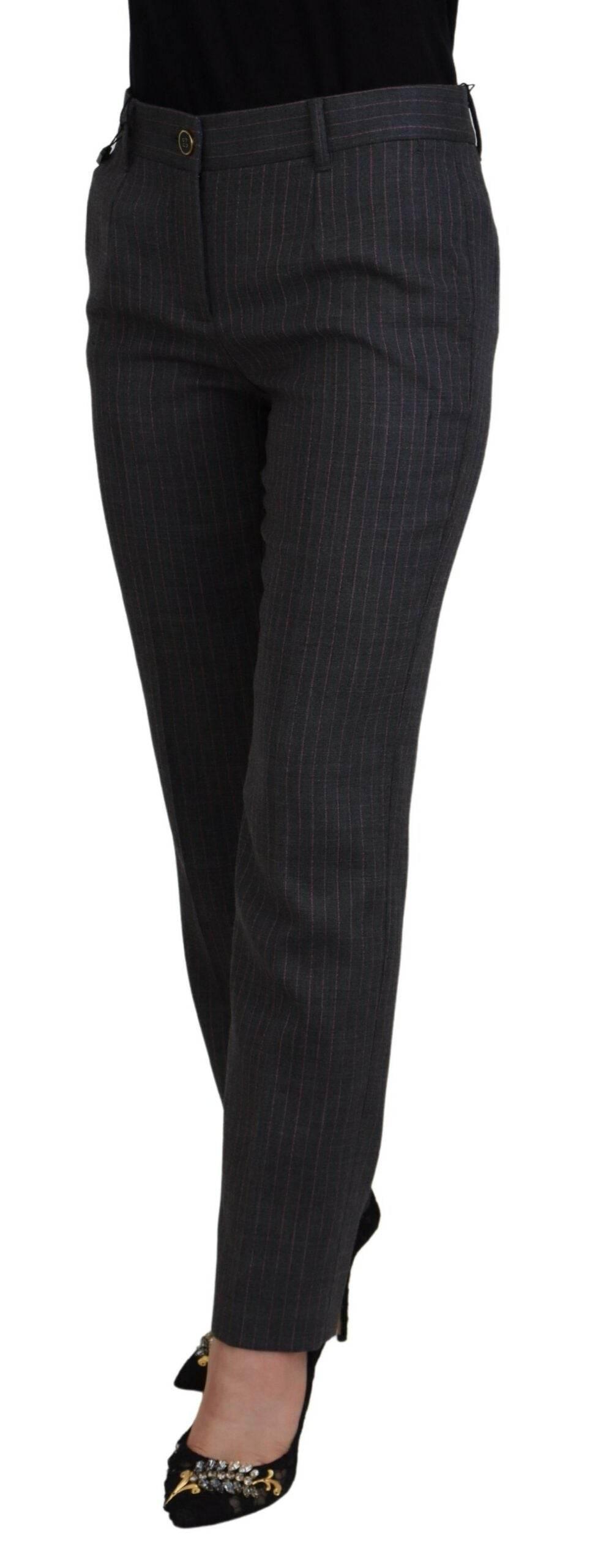 Dolce & Gabbana Gray Stripes Wool Tapered Women Pants - Hilstor