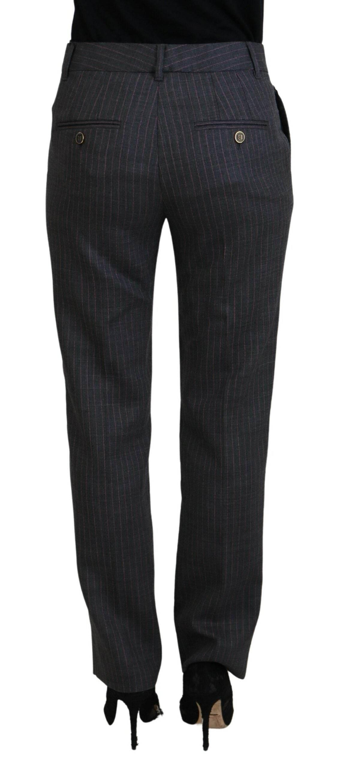 Dolce & Gabbana Gray Stripes Wool Tapered Women Pants - Hilstor