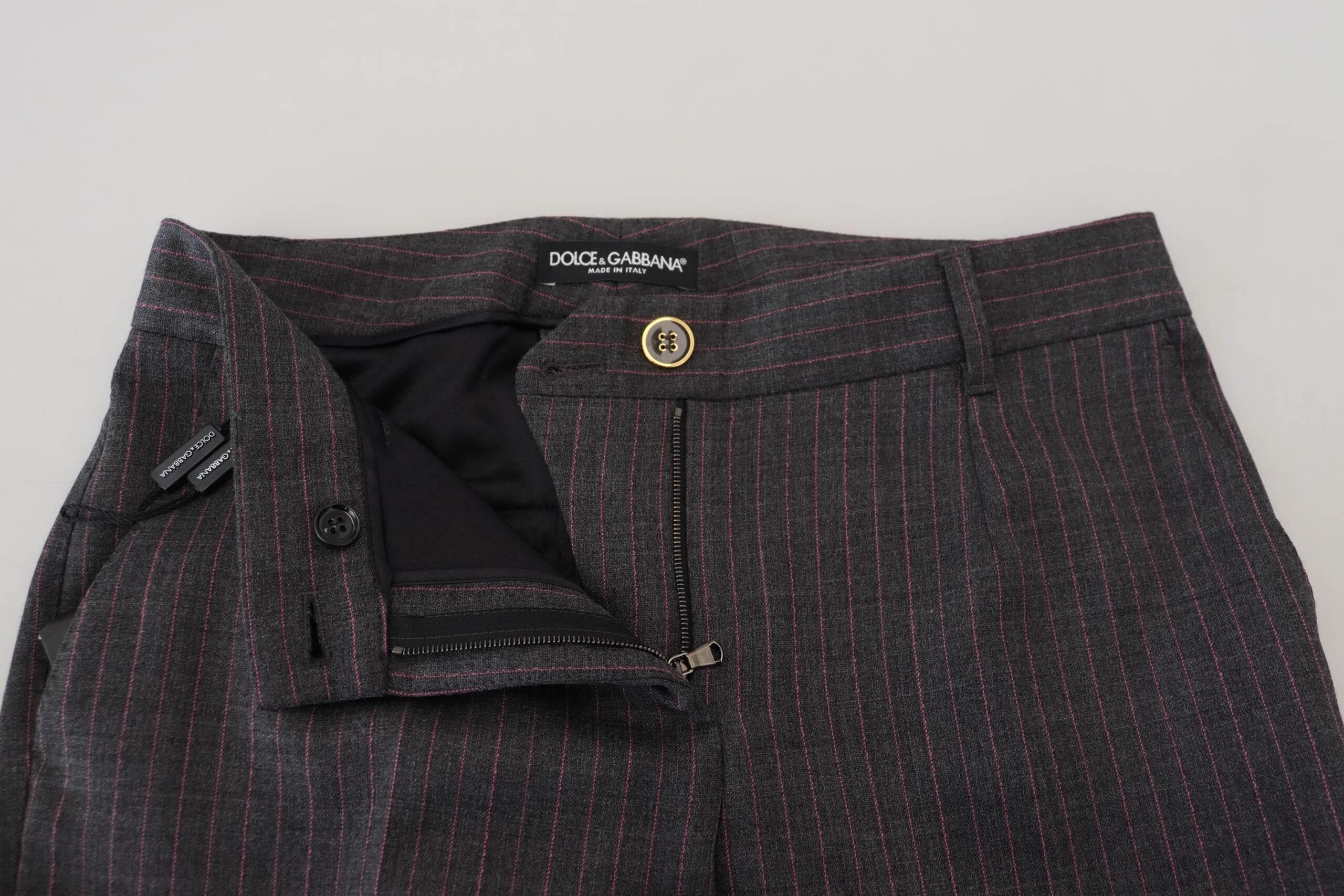 Dolce & Gabbana Gray Stripes Wool Tapered Women Pants - Hilstor