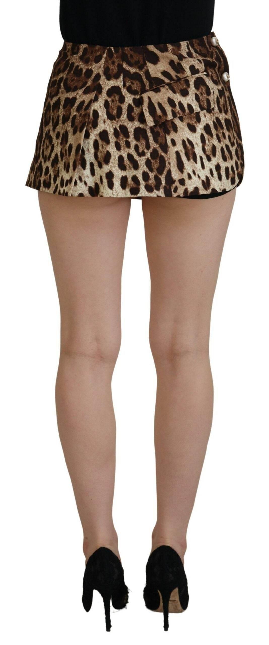Dolce & Gabbana High Waist Leopard Mini Skirt - Hilstor