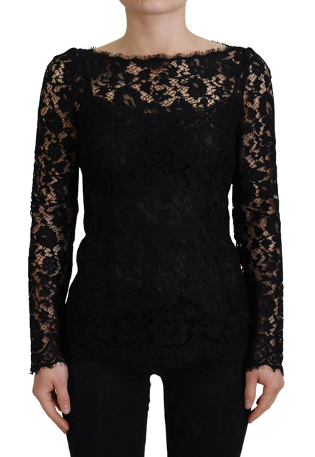 Dolce & Gabbana Black Cotton Lace Trim Long Sleeves Top - Hilstor