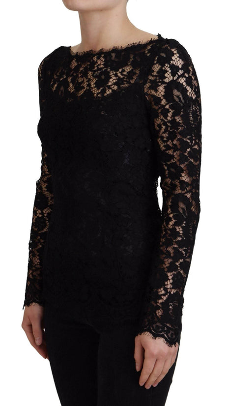 Dolce & Gabbana Black Cotton Lace Trim Long Sleeves Top - Hilstor