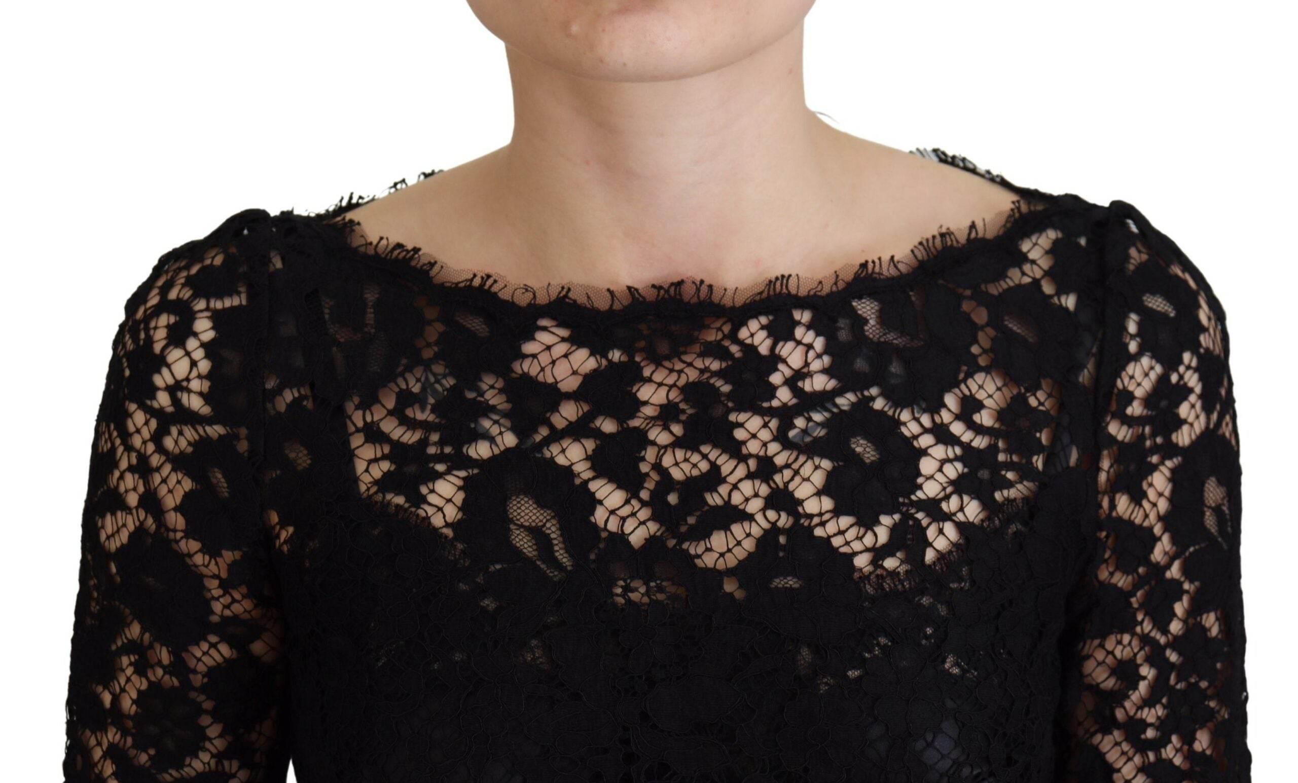 Dolce & Gabbana Black Cotton Lace Trim Long Sleeves Top - Hilstor