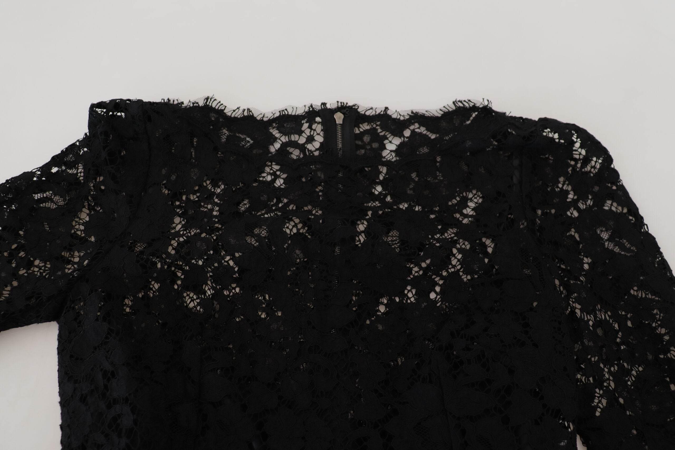 Dolce & Gabbana Black Cotton Lace Trim Long Sleeves Top - Hilstor