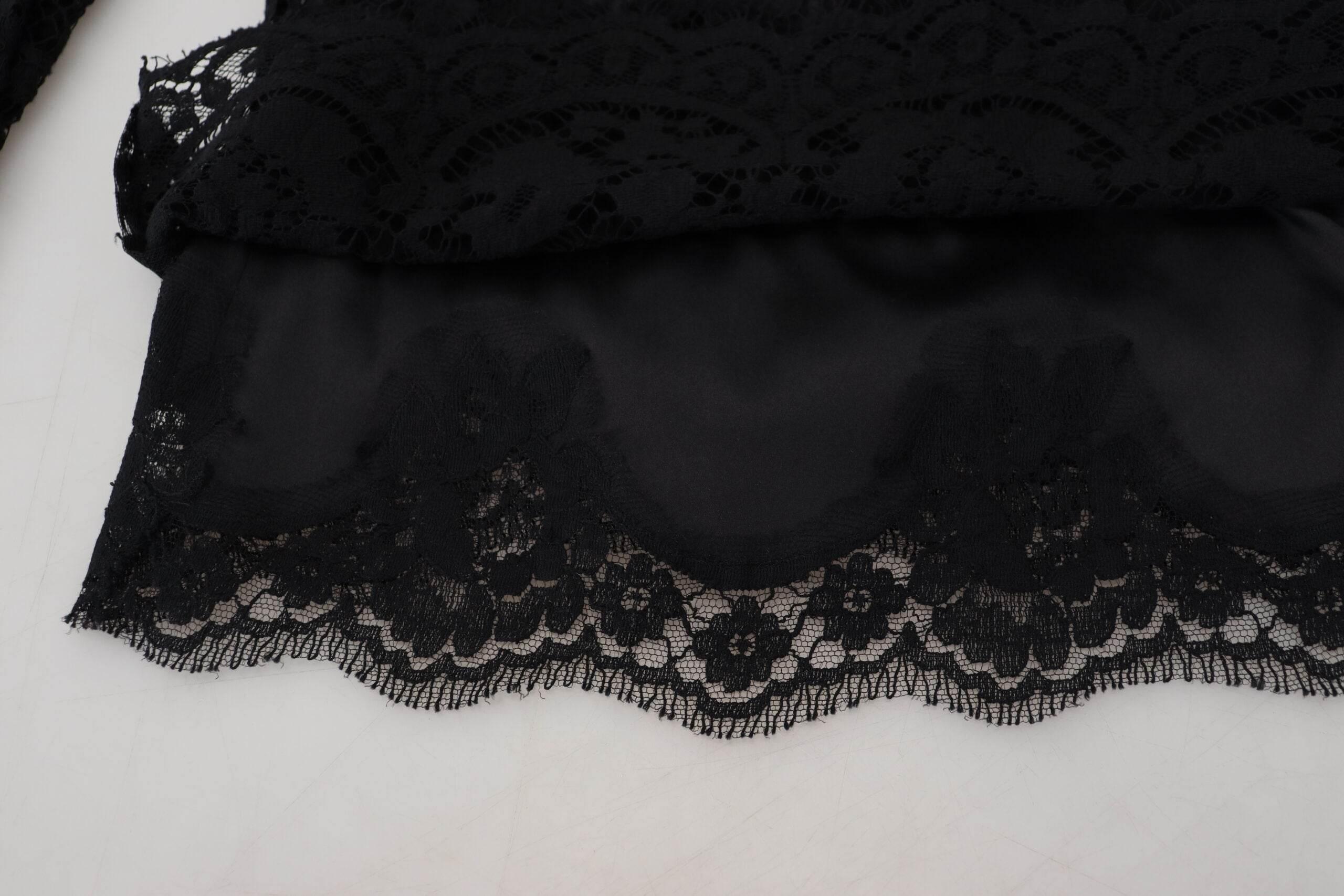 Dolce & Gabbana Black Cotton Lace Trim Long Sleeves Top - Hilstor