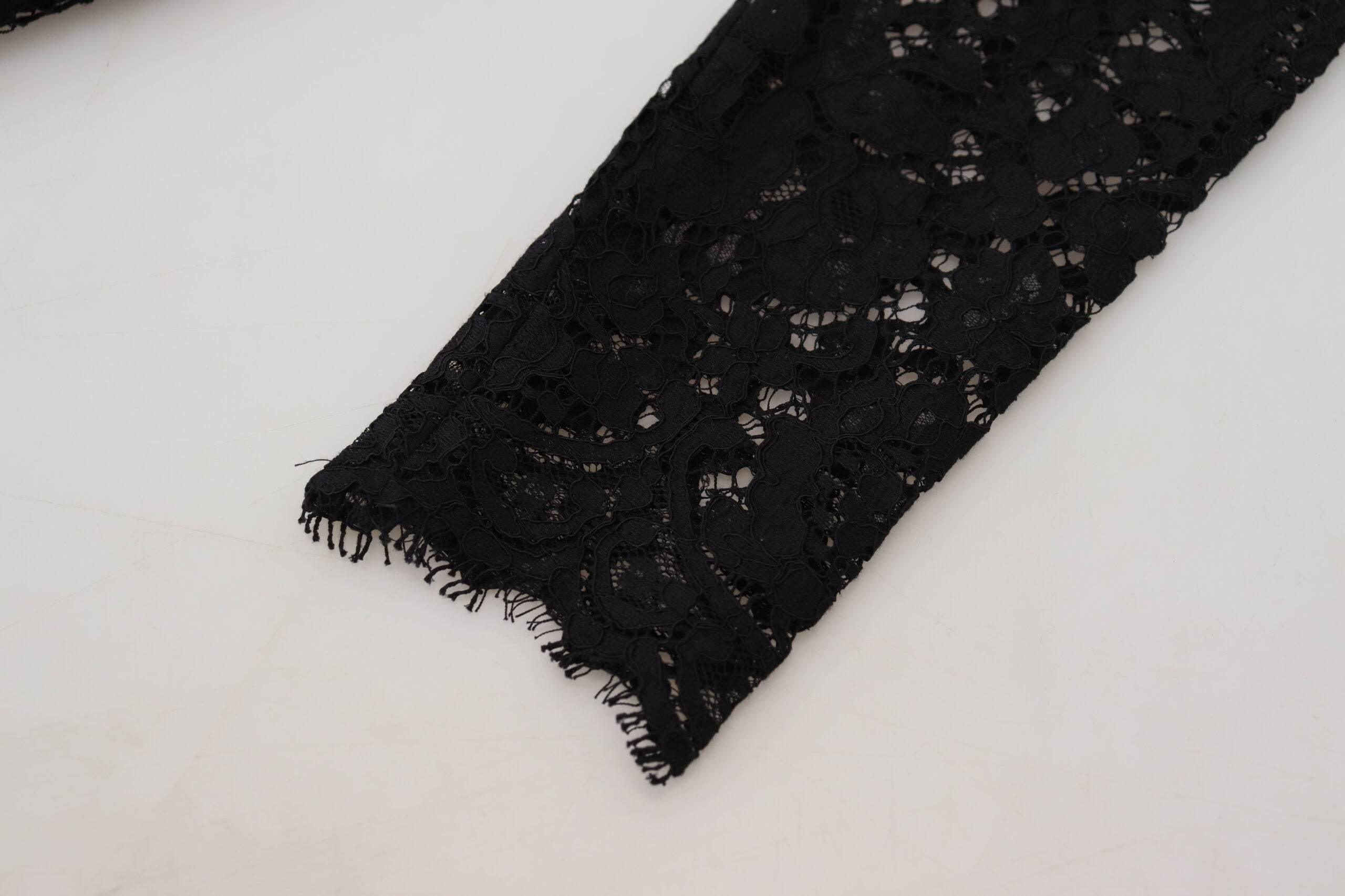 Dolce & Gabbana Black Cotton Lace Trim Long Sleeves Top - Hilstor