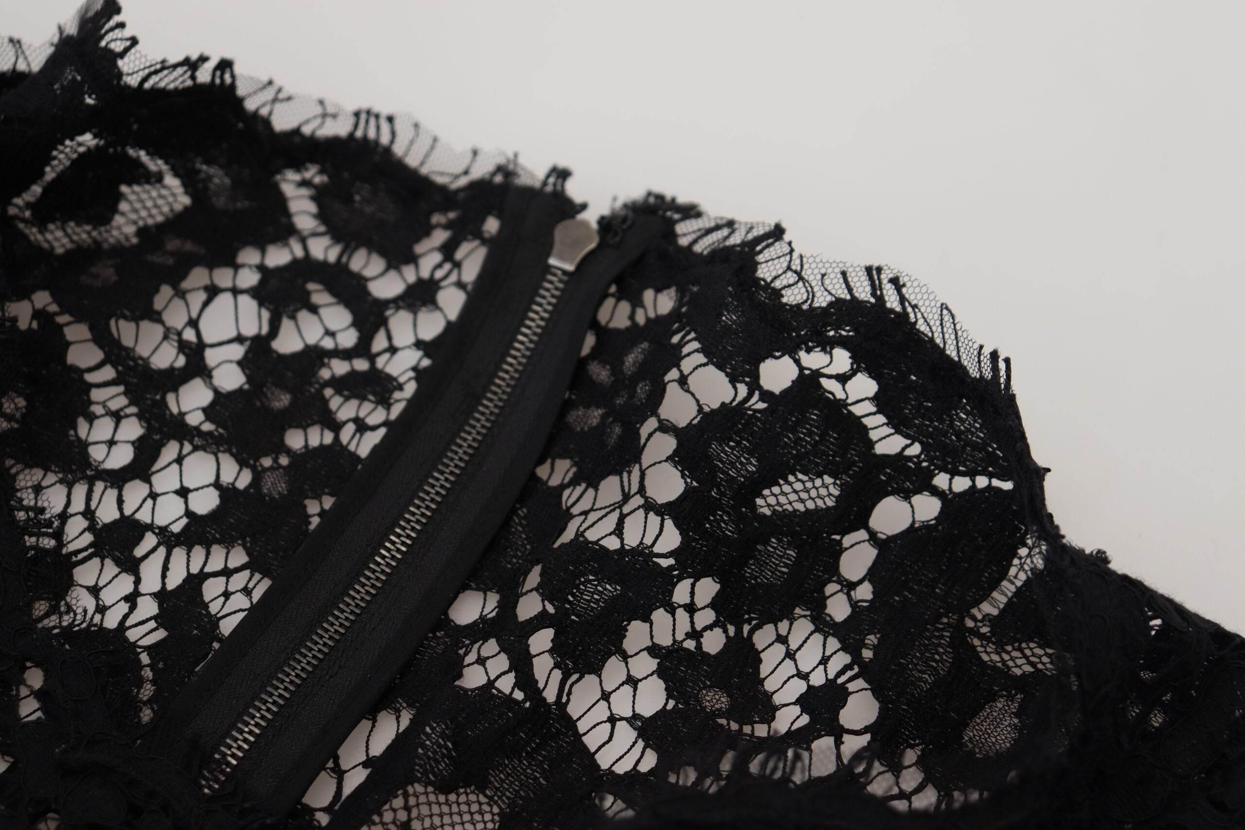 Dolce & Gabbana Black Cotton Lace Trim Long Sleeves Top - Hilstor