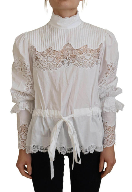 Dolce & Gabbana Elegant White Lace Trim Cotton Blouse - Hilstor