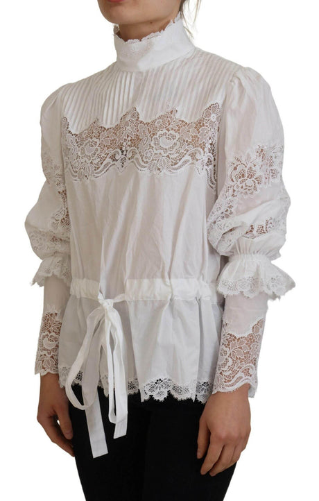 Dolce & Gabbana Elegant White Lace Trim Cotton Blouse - Hilstor