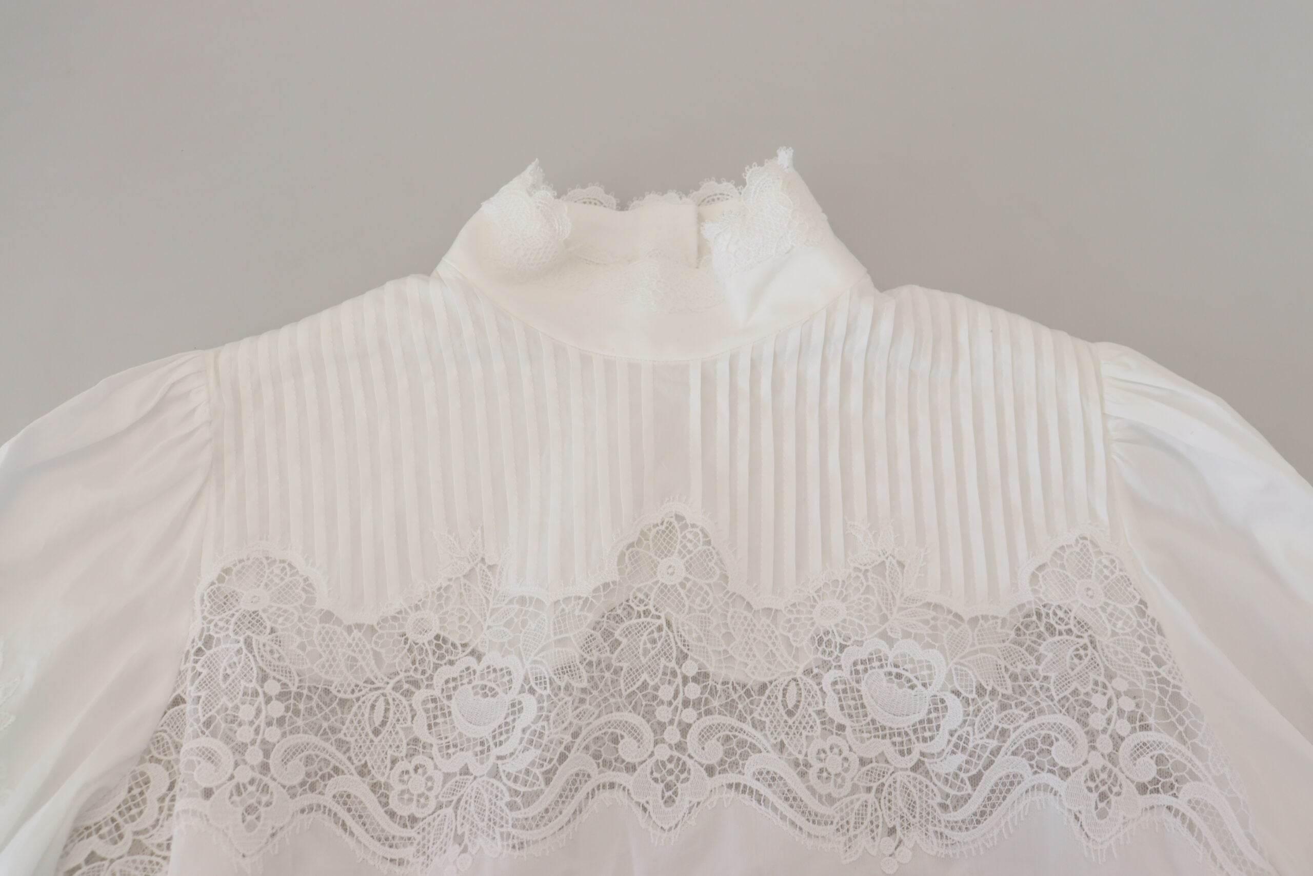 Dolce & Gabbana Elegant White Lace Trim Cotton Blouse - Hilstor