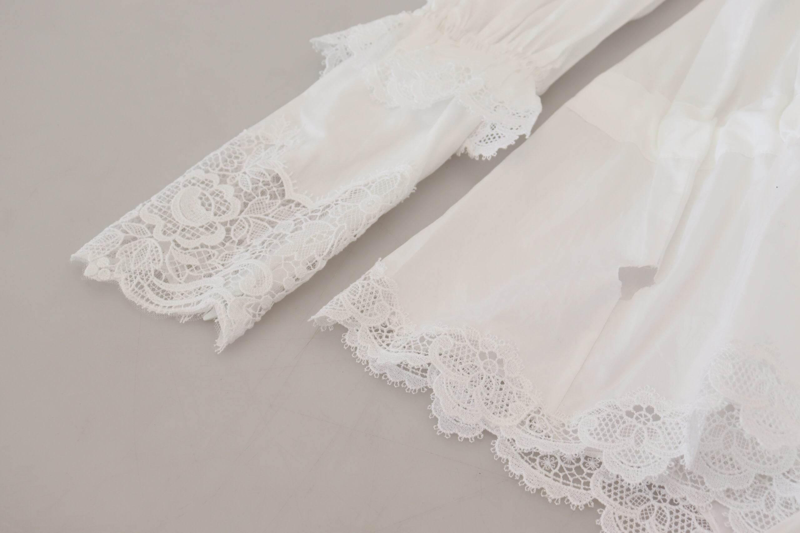 Dolce & Gabbana Elegant White Lace Trim Cotton Blouse - Hilstor