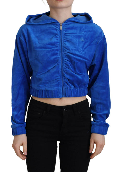 Juicy Couture Blue Cotton Full Zip Cropped Hooded Sweatshirt Sweater - Hilstor