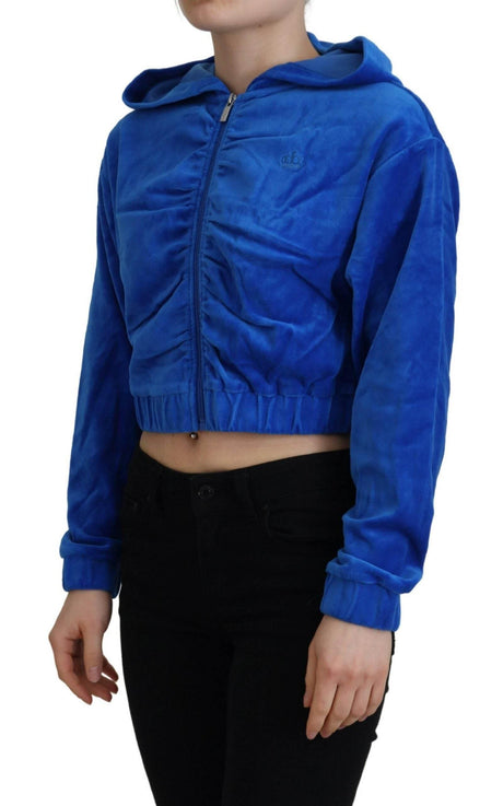 Juicy Couture Blue Cotton Full Zip Cropped Hooded Sweatshirt Sweater - Hilstor