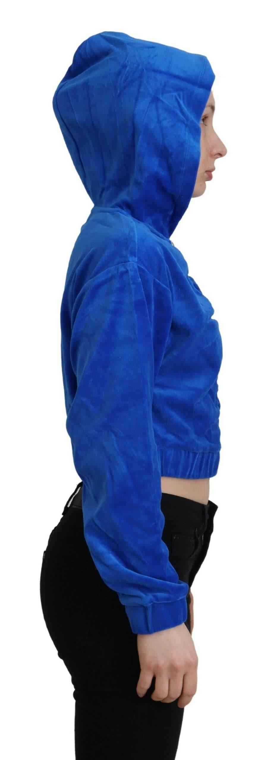 Juicy Couture Blue Cotton Full Zip Cropped Hooded Sweatshirt Sweater - Hilstor
