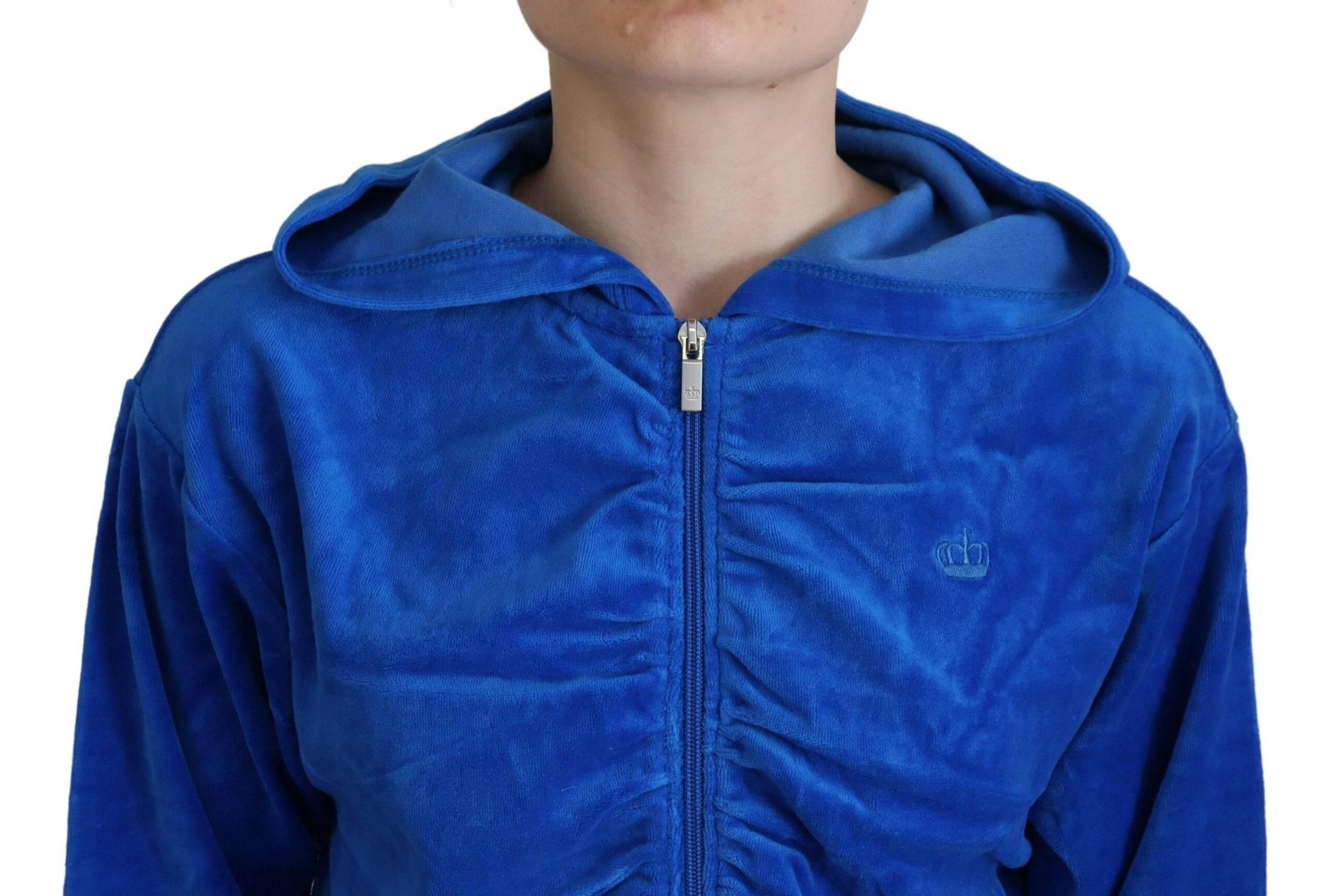 Juicy Couture Blue Cotton Full Zip Cropped Hooded Sweatshirt Sweater - Hilstor