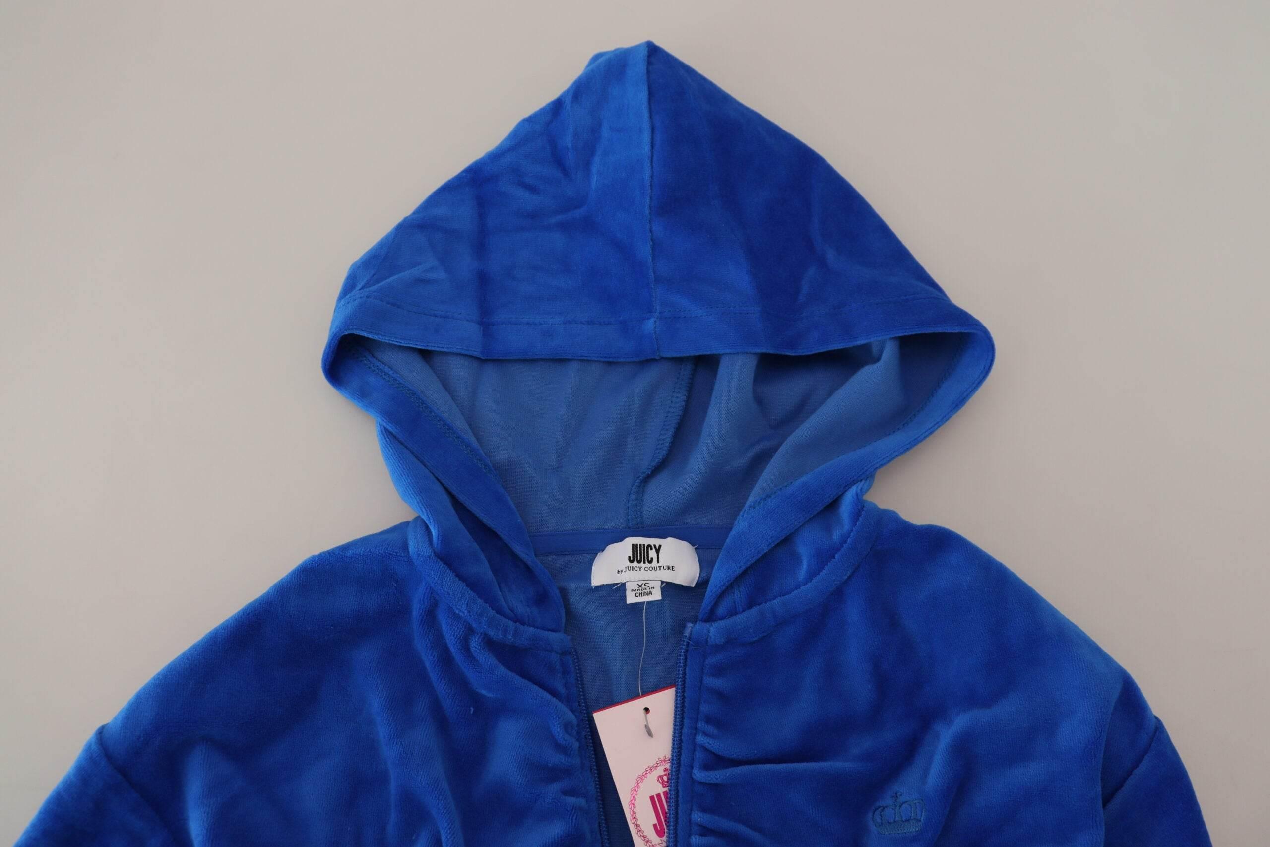 Juicy Couture Blue Cotton Full Zip Cropped Hooded Sweatshirt Sweater - Hilstor