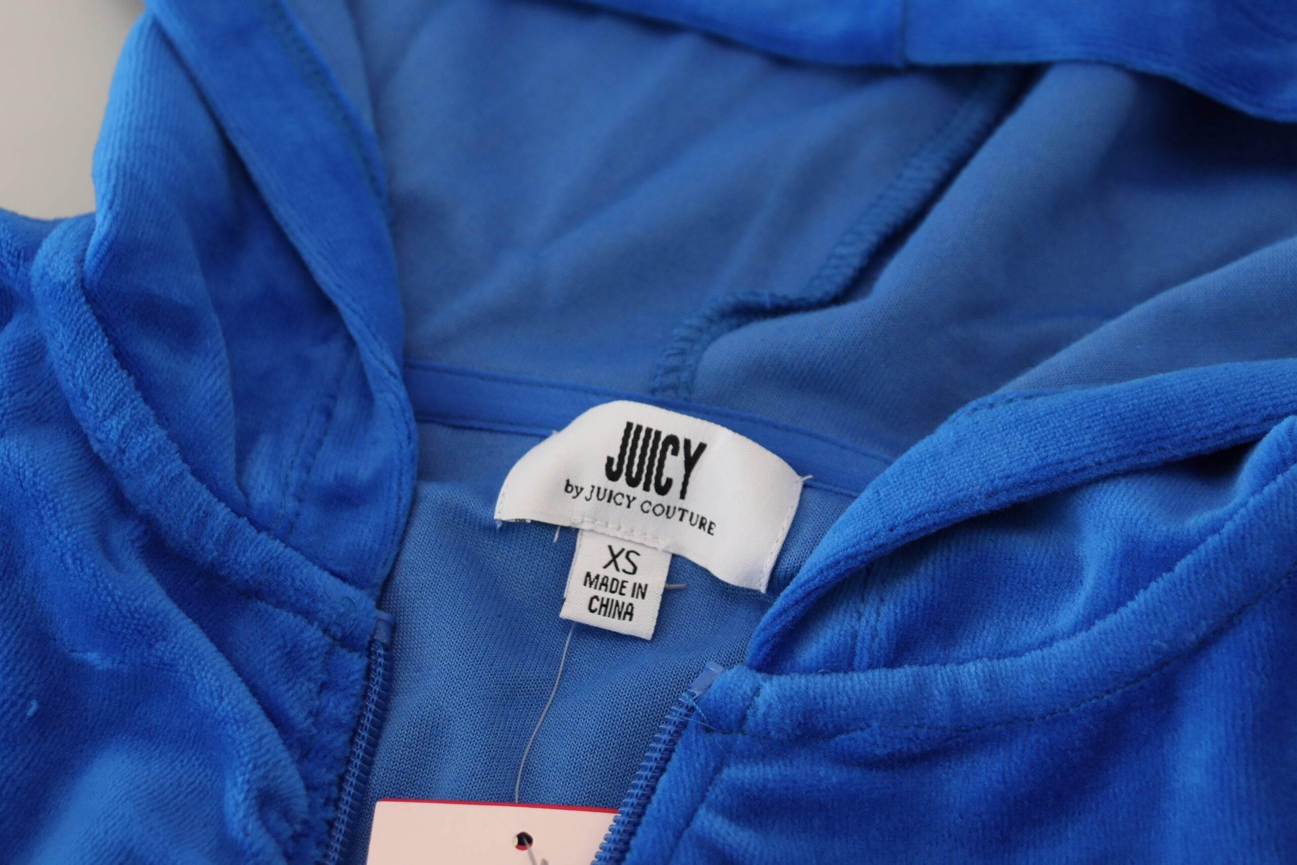 Juicy Couture Blue Cotton Full Zip Cropped Hooded Sweatshirt Sweater - Hilstor