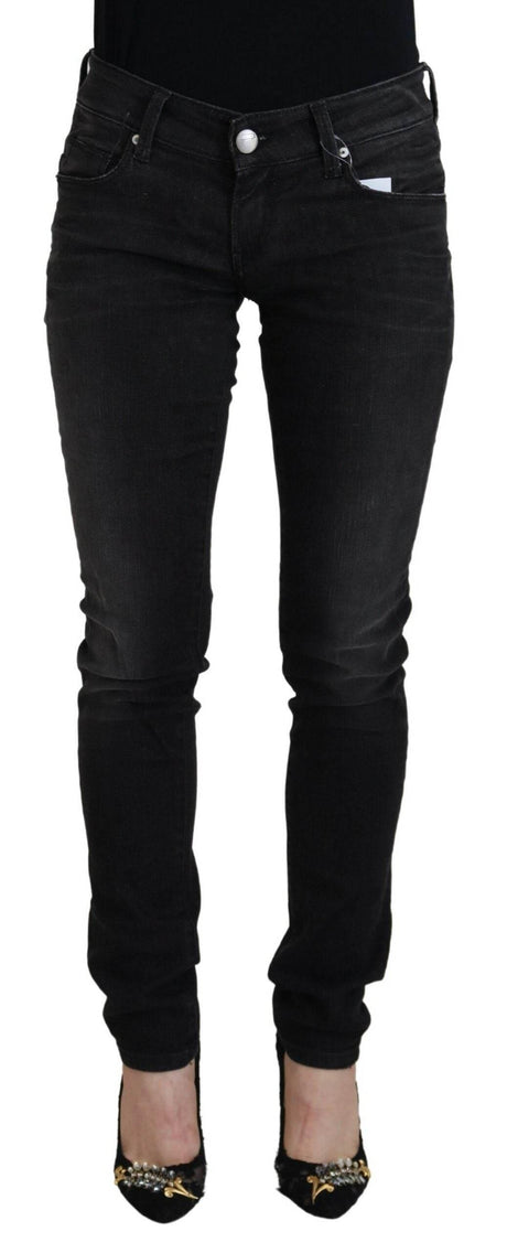 Acht Black Cotton Low Waist Slim Fit Women Casual Denim Jeans - Hilstor