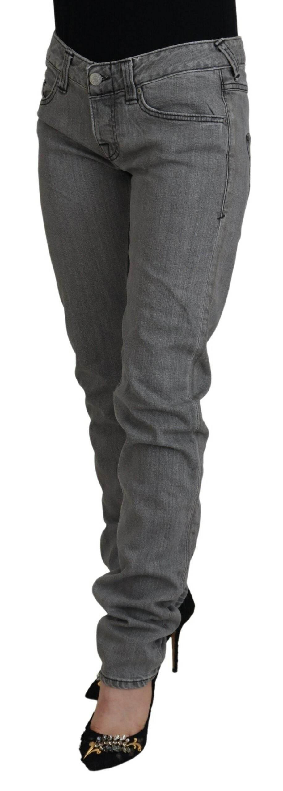 Care Label Gray Washed Cotton Skinny Women Casual Denim Jeans - Hilstor