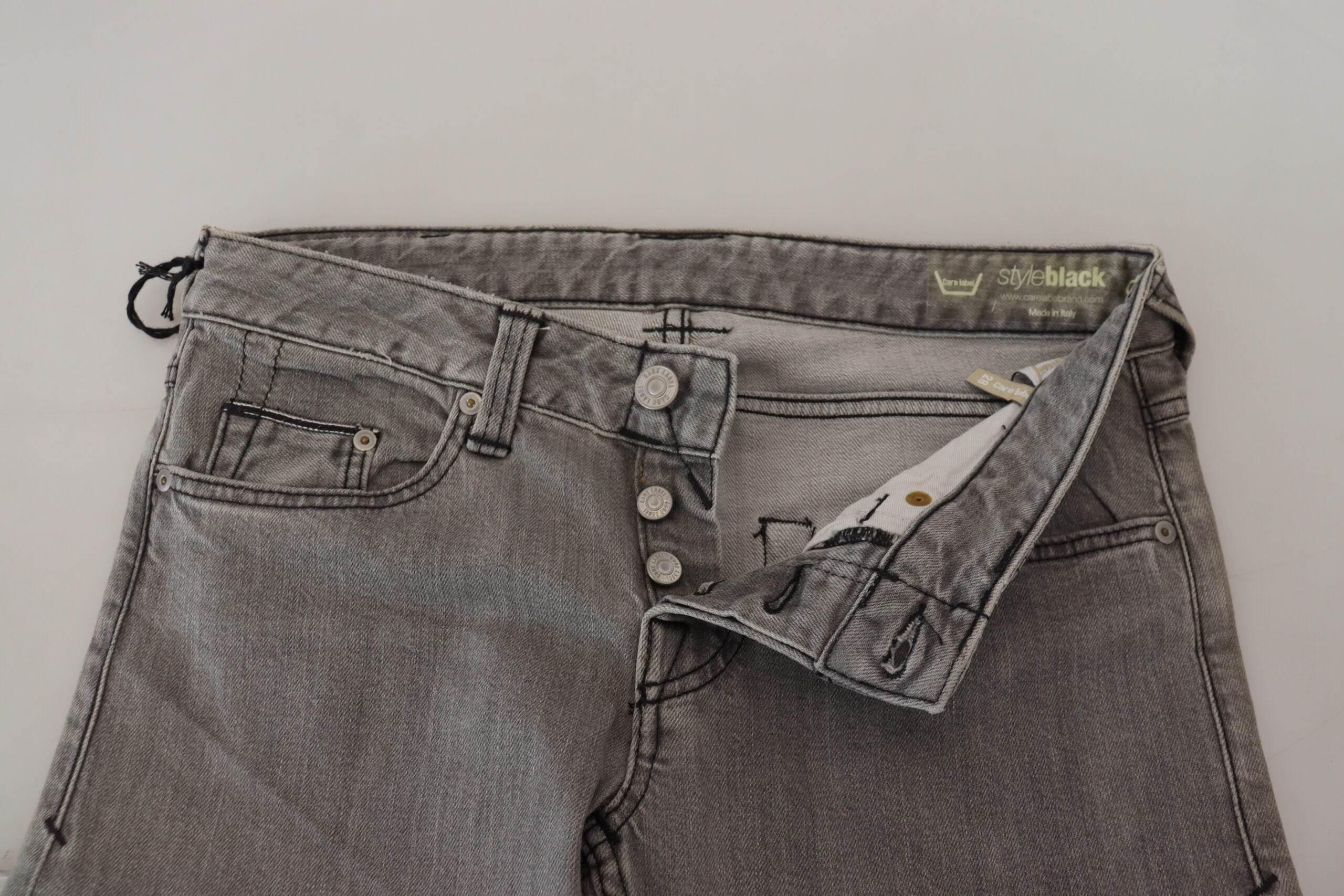 Care Label Gray Washed Cotton Skinny Women Casual Denim Jeans - Hilstor