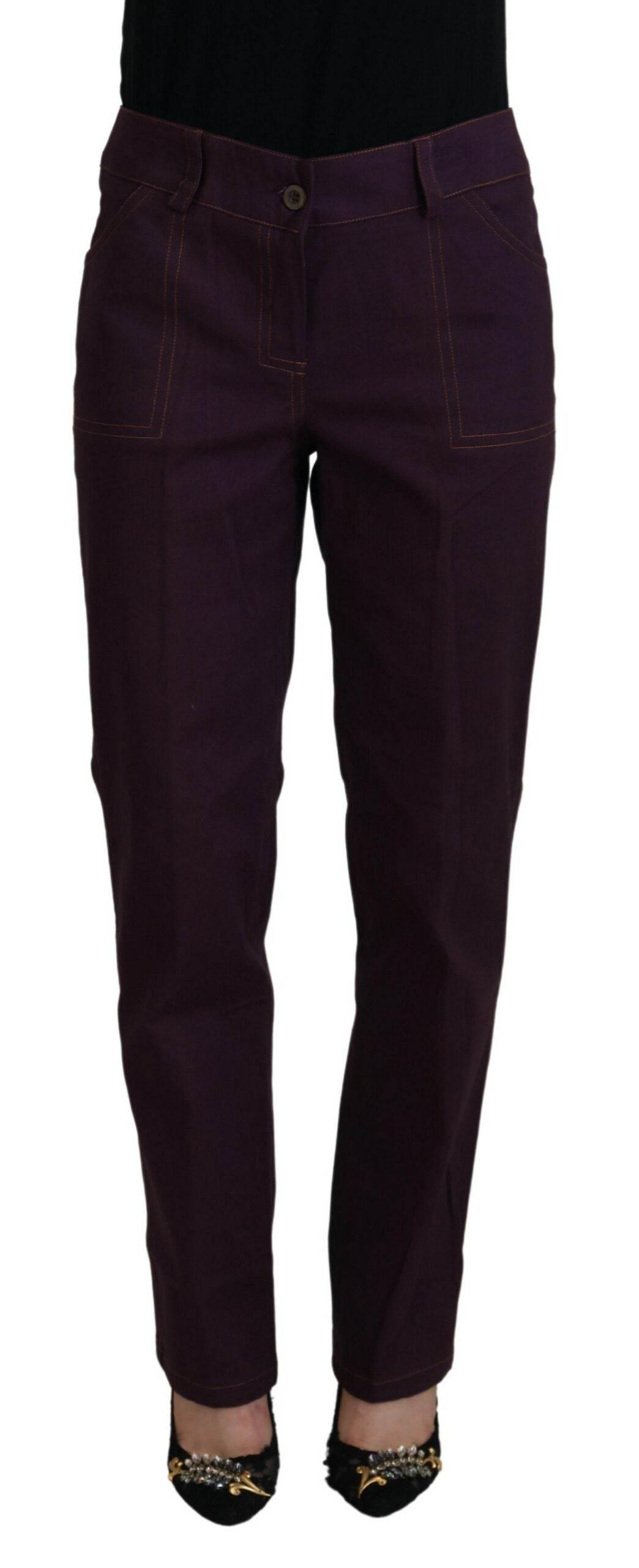 BENCIVENGA Purple Cotton Mid Waist Women Tapered Pants - Hilstor