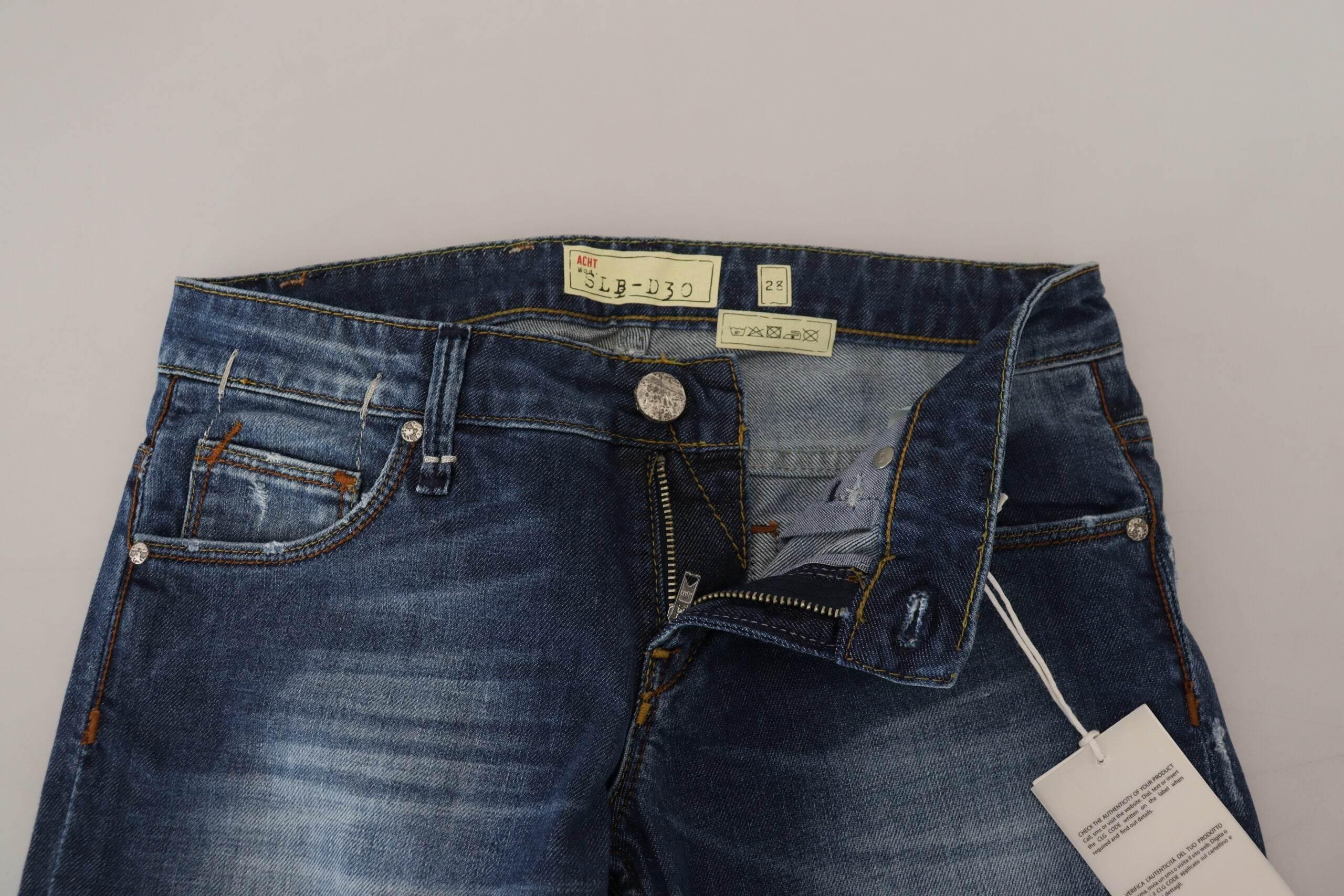 Acht Blue Washed Cotton Slim Fit Women Denim Jeans - Hilstor