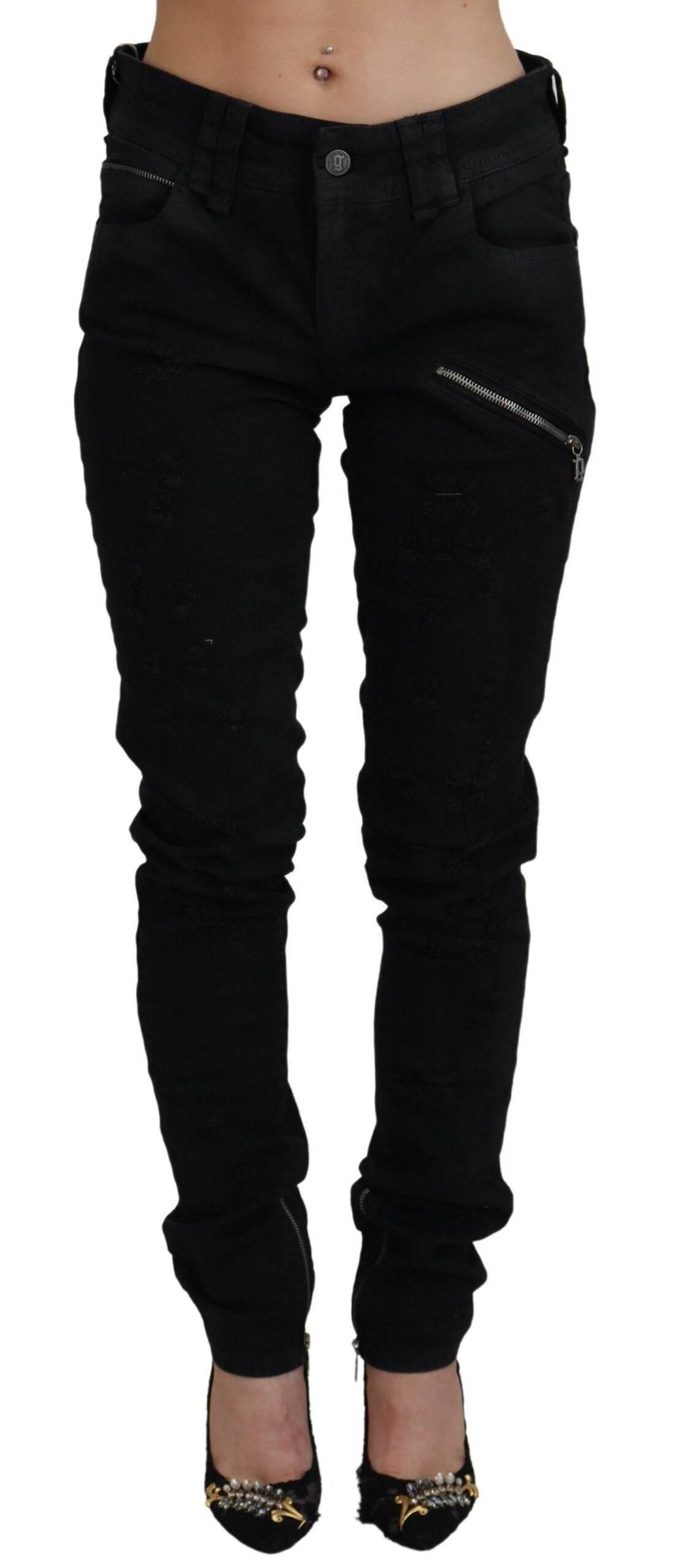 John Galliano Black Cotton Mid Waist Skinny Slim Fit Denim Jeans - Hilstor