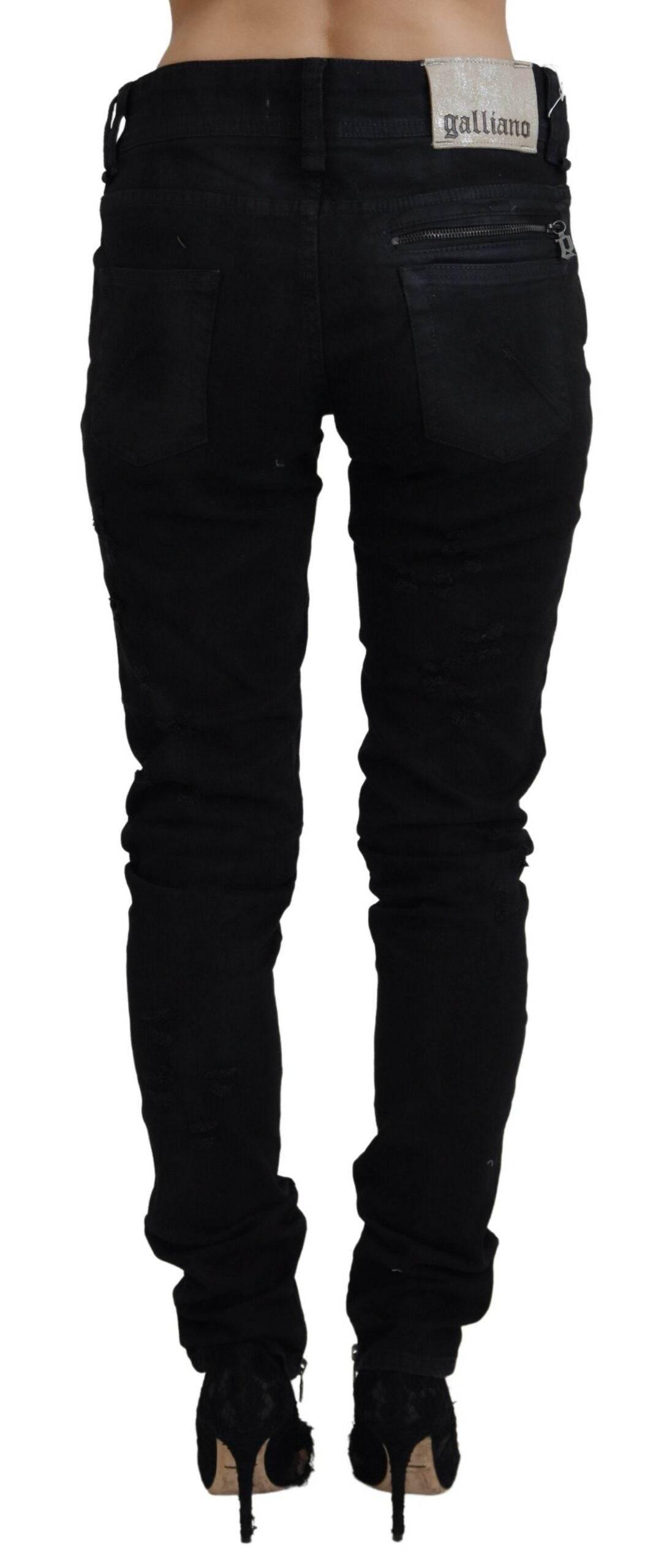 John Galliano Black Cotton Mid Waist Skinny Slim Fit Denim Jeans - Hilstor